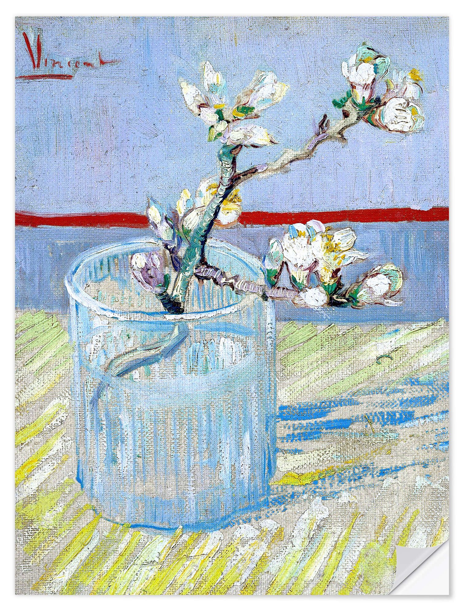 Posterlounge Wandfolie Vincent van Gogh, Blühender Mandelbaumzweig in einem Glas, Wohnzimmer Malerei