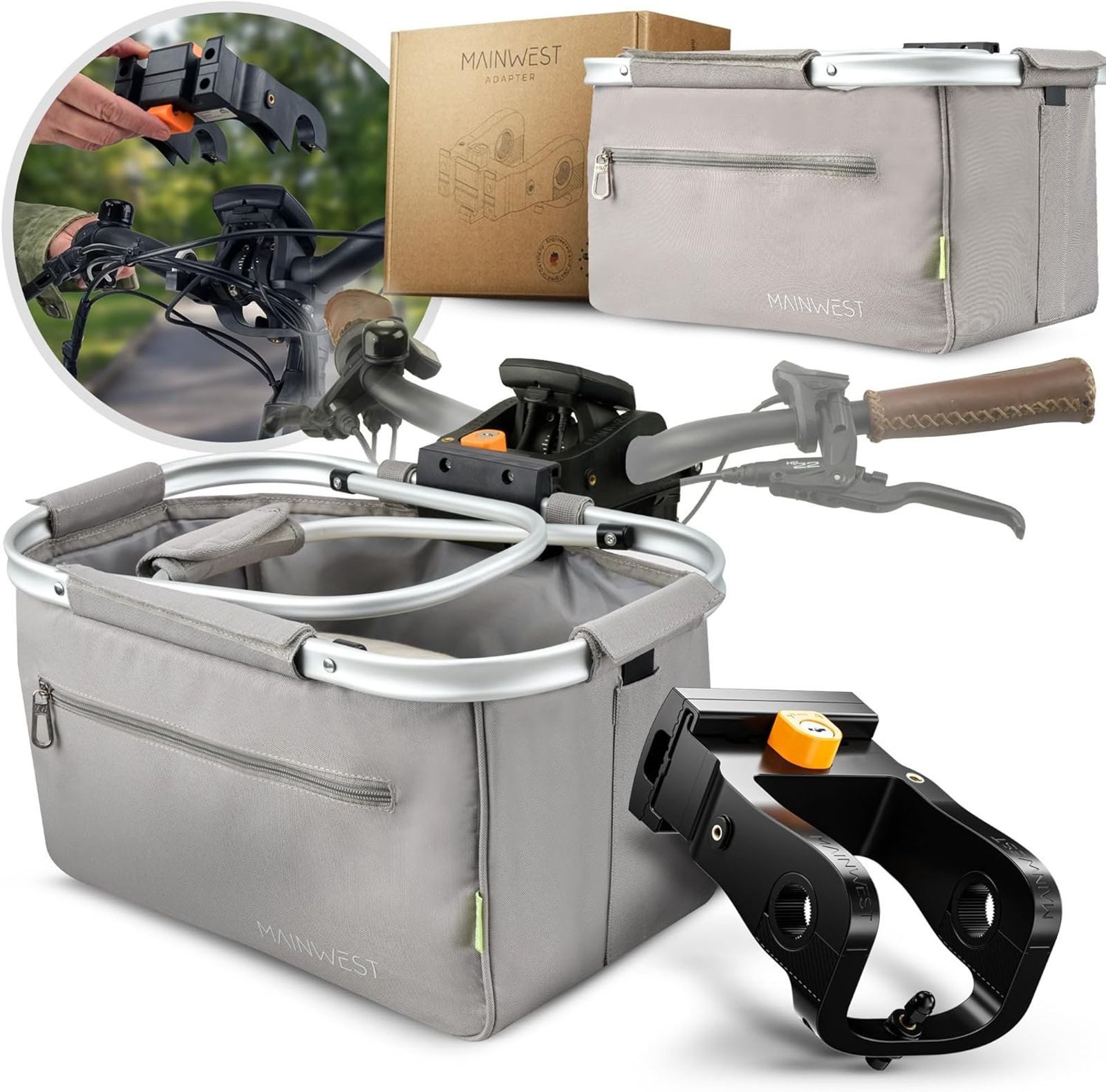 BURI Fahrradtasche Lenkerkorb vorne E-Bike Korb 26L Klicksystem Airtag Versteck Schloss