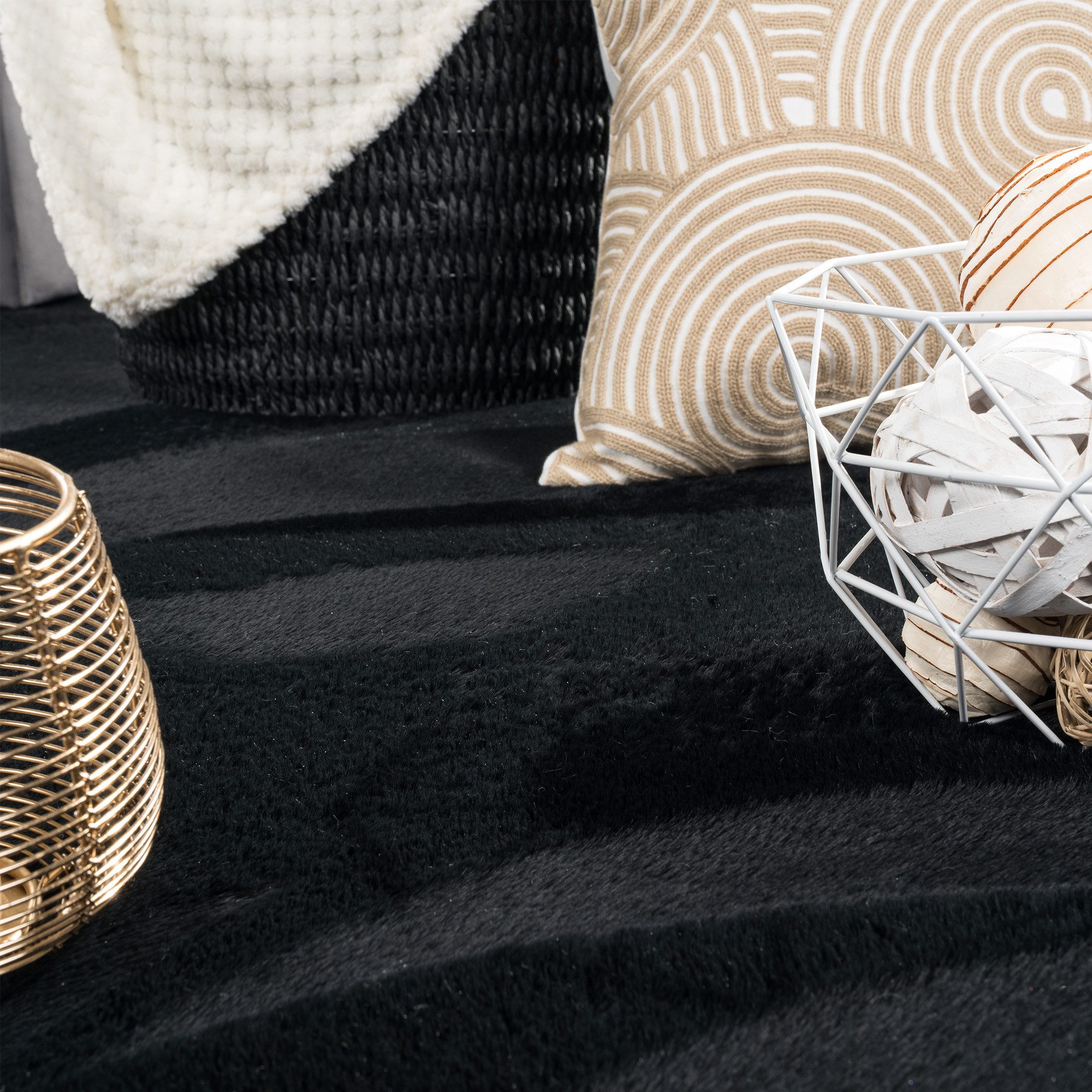 Carpetia Teppich Teppich schwarz Hasenfell-Optik elegant günstig online kaufen