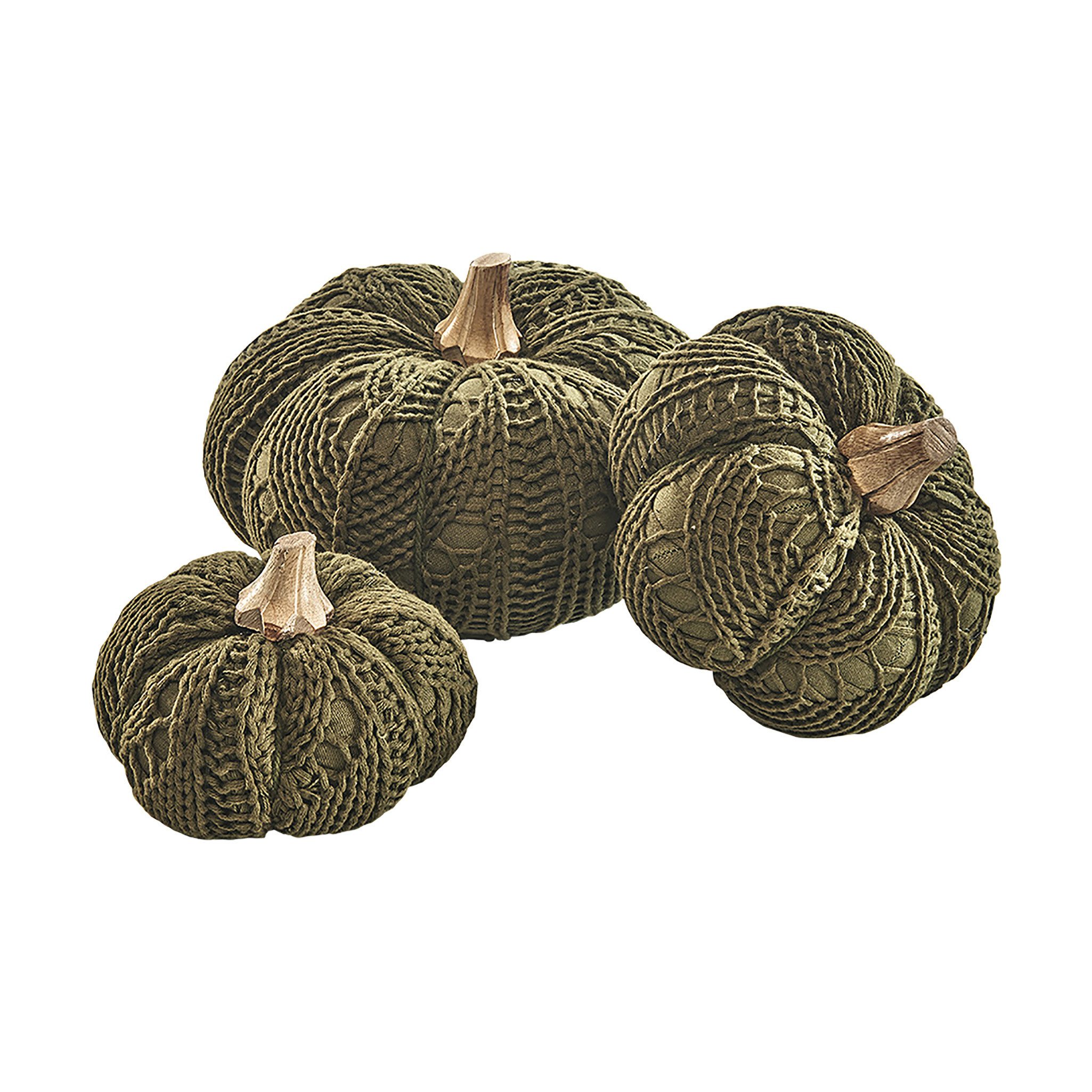 Kobolo Dekoobjekt Kürbis Herbstdeko aus Textil Set aus 3 Größen grün - Herbst Dekoration (3er Set, 3 St., verschiedene Größen), 1x 11x9 cm