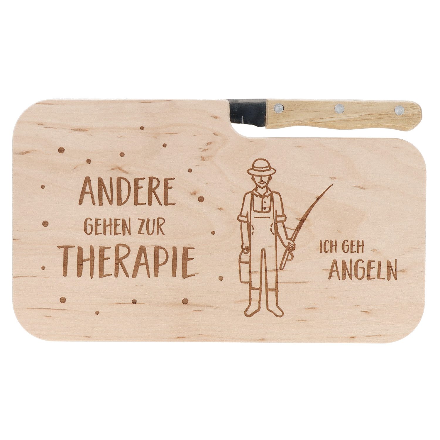Spruchreif® Frühstücksbrett Brotzeitbrett mit Gravur · Holzbrett mit Messer · Outdoor Geschenke