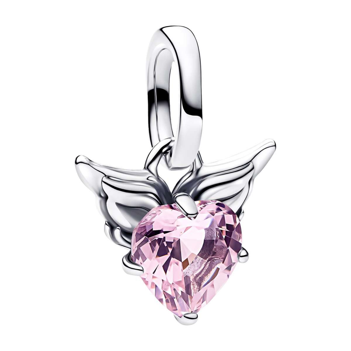 Pandora Charm Flügel 793626C02, Mini Anhänger Silber Geflügeltes Herz Pink