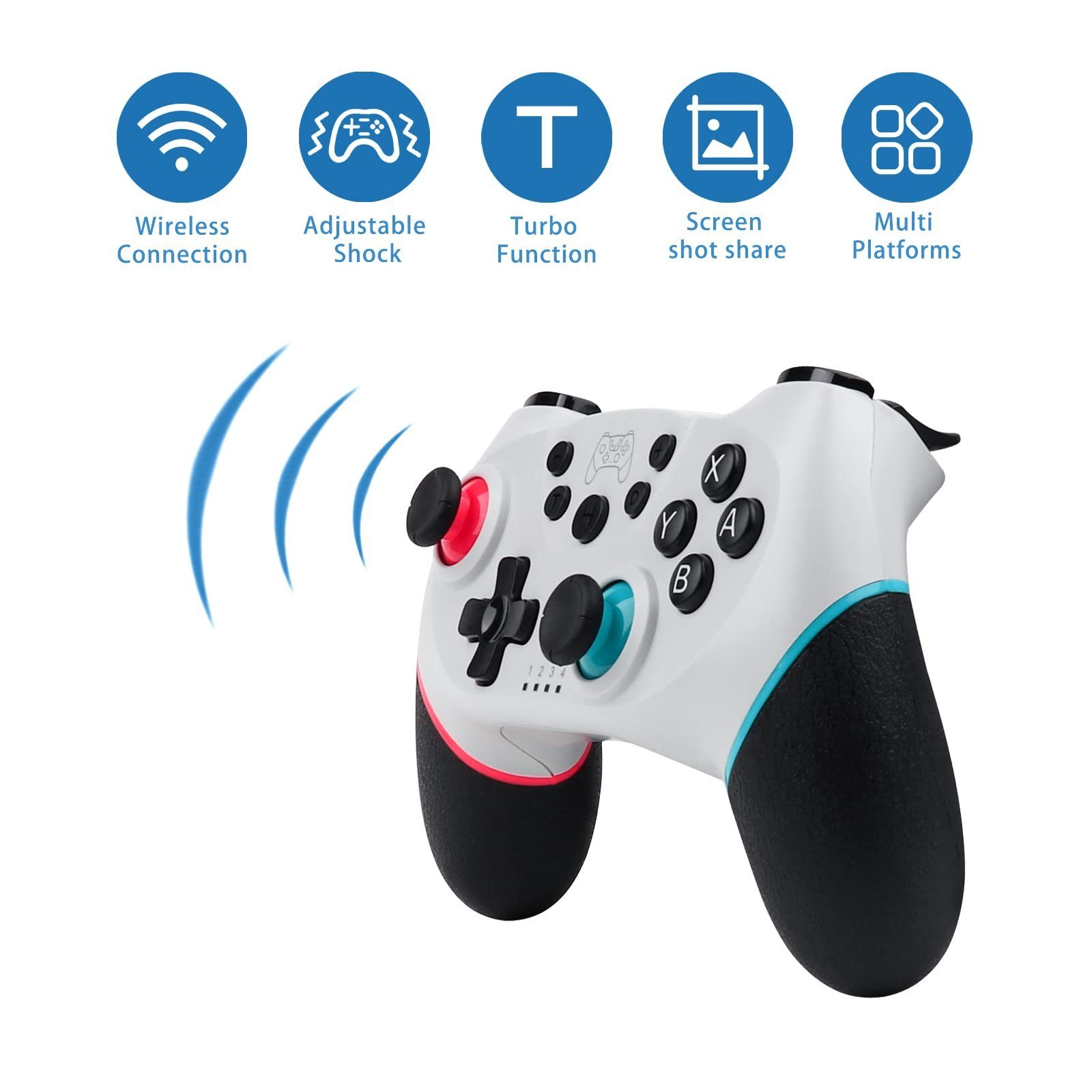 Switch-Controller Switch Gamepad) Wireless Turbo Weiß, 6 Funktion Pro, Haiaveng Controllers Lite/Switch OLED (Bluetooth für Switch/Switch Achsen