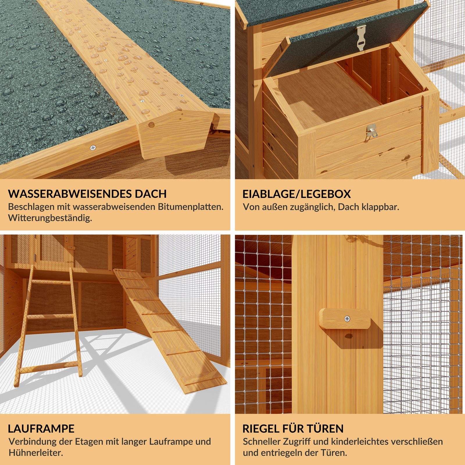 Cadoca Kleintierstall, XXL Hühnerhaus 191 x 151 x 172 cm Stall Hasenstall Huhn Stall Haus