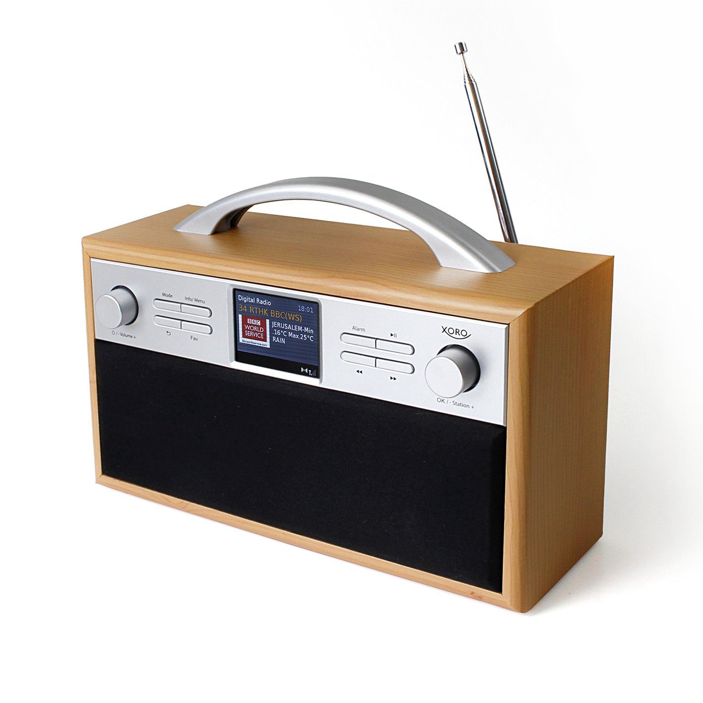 Xoro DAB 250 IR WLAN-Stereo-Internetradio DAB+ und FM Spotify Connect Internet-Radio (Internetradio, Digitalradio (DAB), FM-Tuner, Senderspeicher, Wecker, Snooze, Senderverwaltung, 4 W, Tragegriff und optionaler Batteriebetrieb für flexiblen Einsatz)
