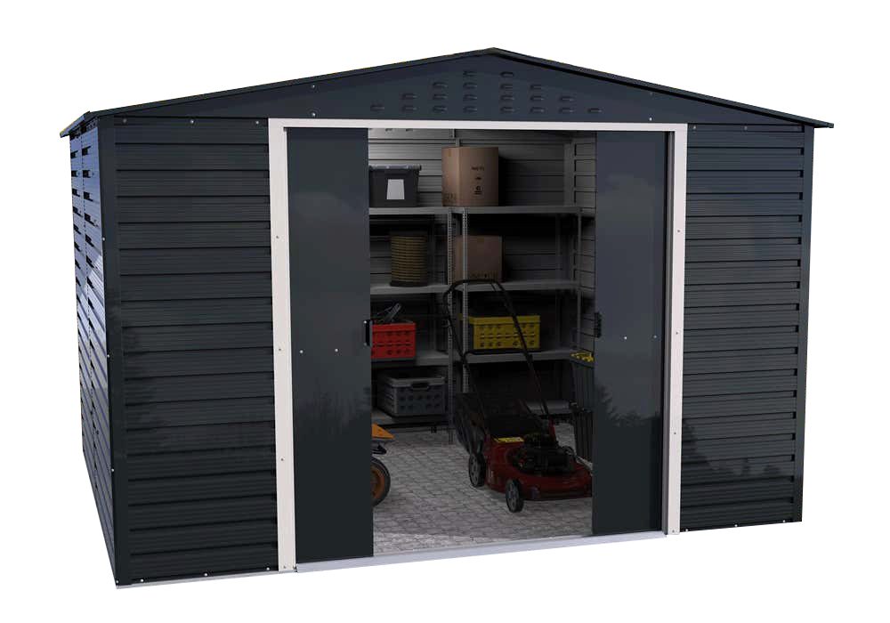 DURAMAX Gerätehaus DURAMAX Metall-Alpine 3x3m, BxT: 321,6x303,1 cm, in Anthrazit mit 0,31mm Wandstärke