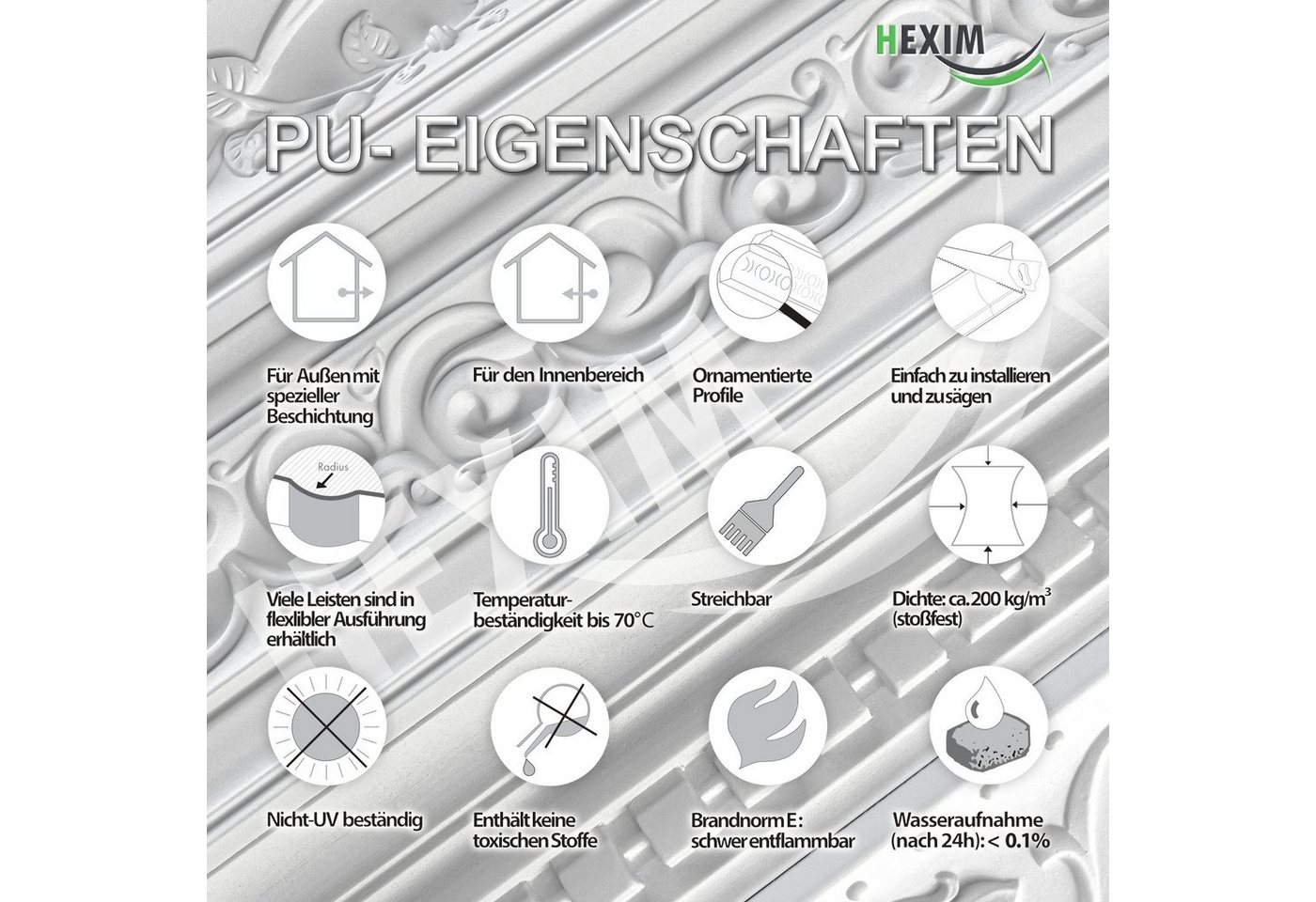 Thumbnail - Hexim Stuckleiste P821 flexi, 10 Meter / 5 Leisten, Stuckleisten Decke modern, PU Hartschaum & Flexibel - 2m Deckenleist...