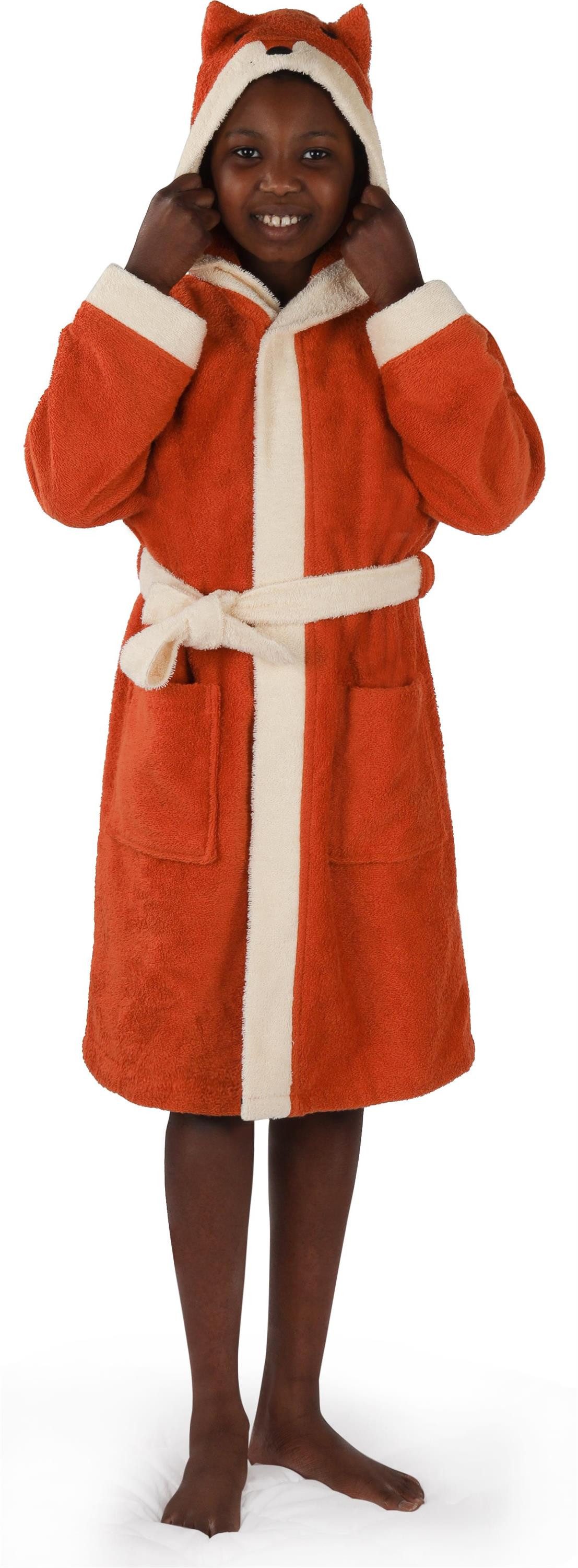 normani Kinderbademantel Frottee Bademantel für Kinder aus Bio-Baumwolle, Bio-Baumwolle, Kapuze, Bindegürtel, Kapuzenbademantel für Kids