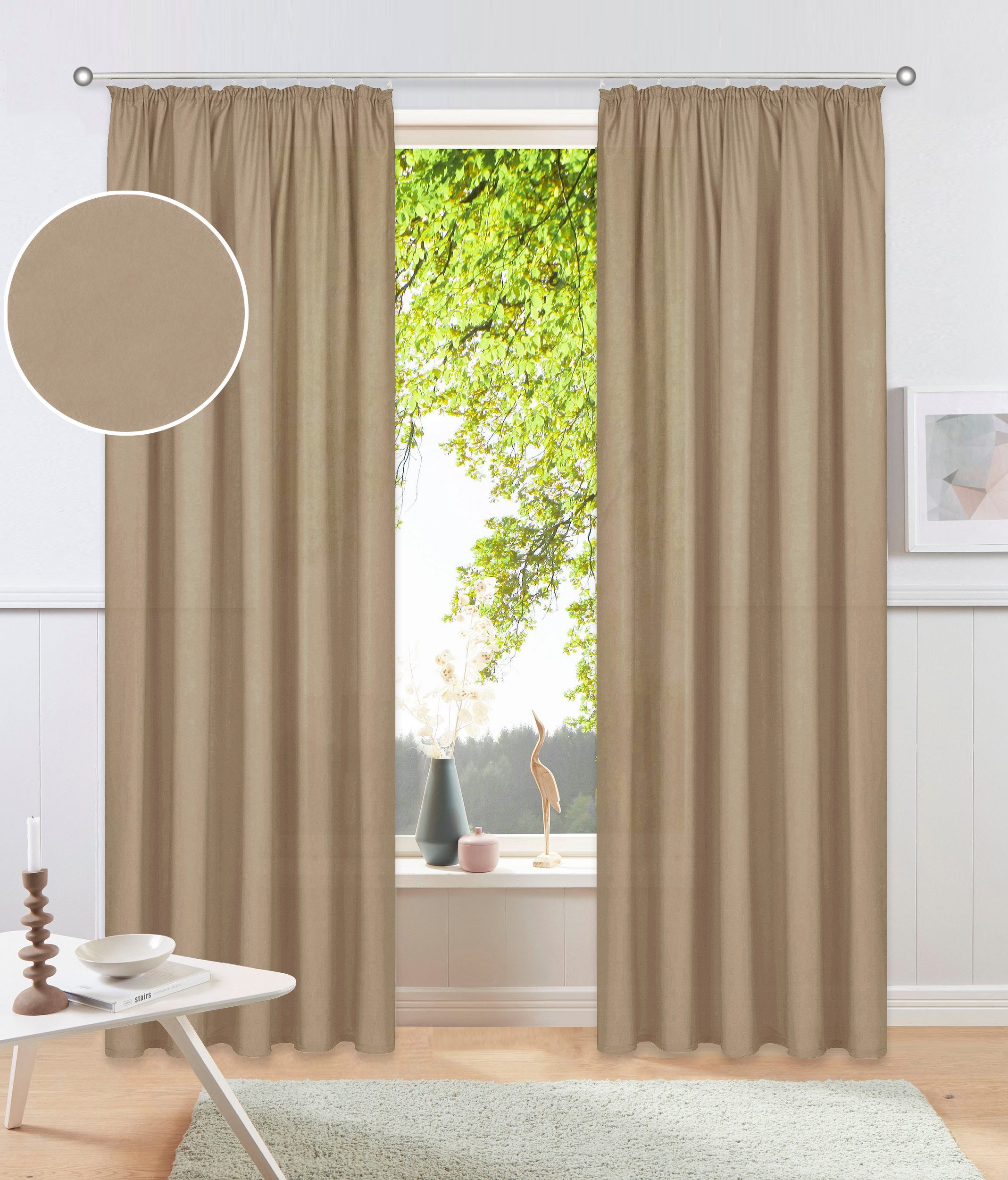 OTTO home Vorhang Raja, Gardinen mit Kräuselband, Vorhänge Wohnzimmer (2 St), Kräuselband, blickdicht, Polyester, 2er-Set, Bestseller, einfarbig, modern, pflegeleicht, Mikrofaser