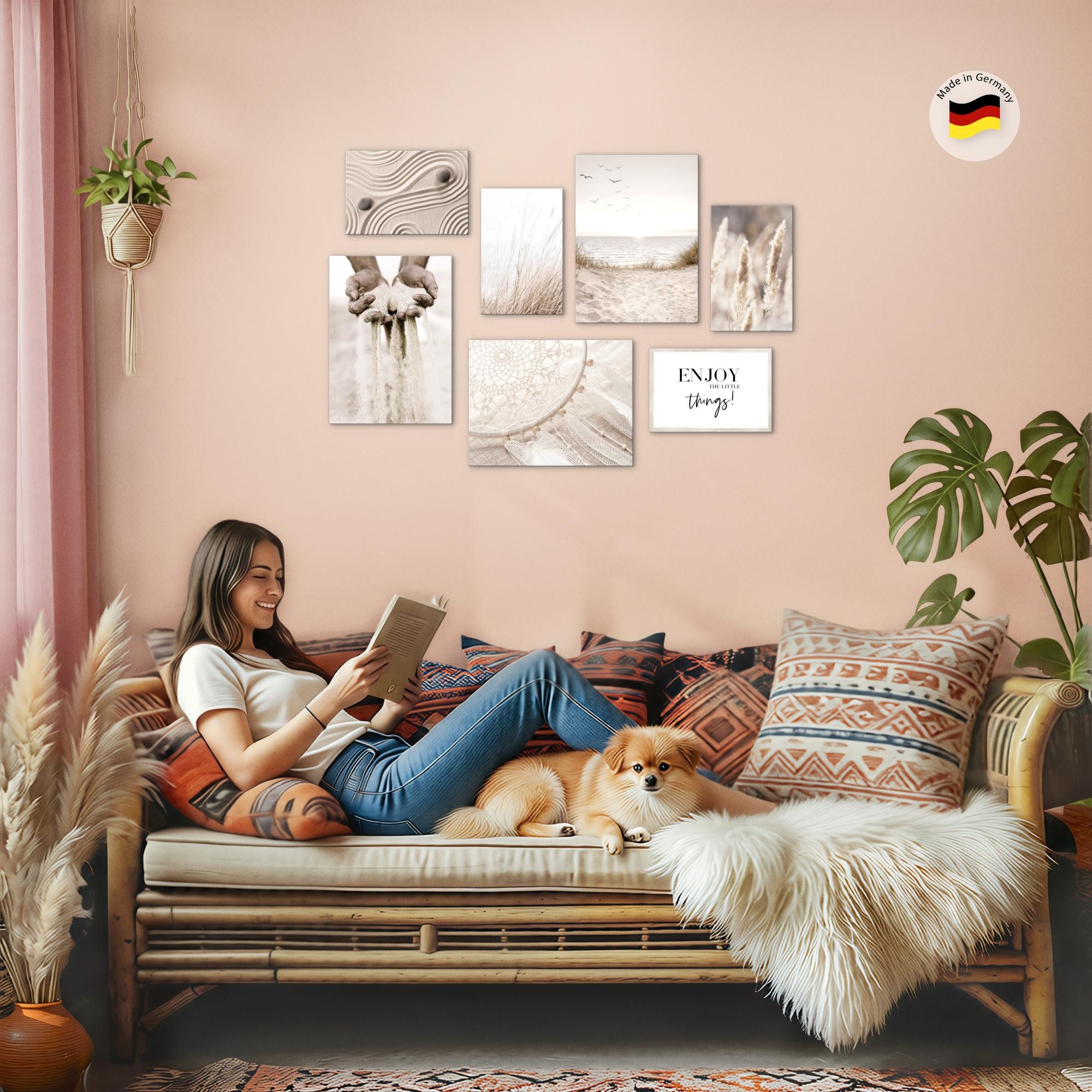Novart Wandbild Boho Pampasgras Beige Sand - KEIN EXTRA RAHMEN BENÖTIGT