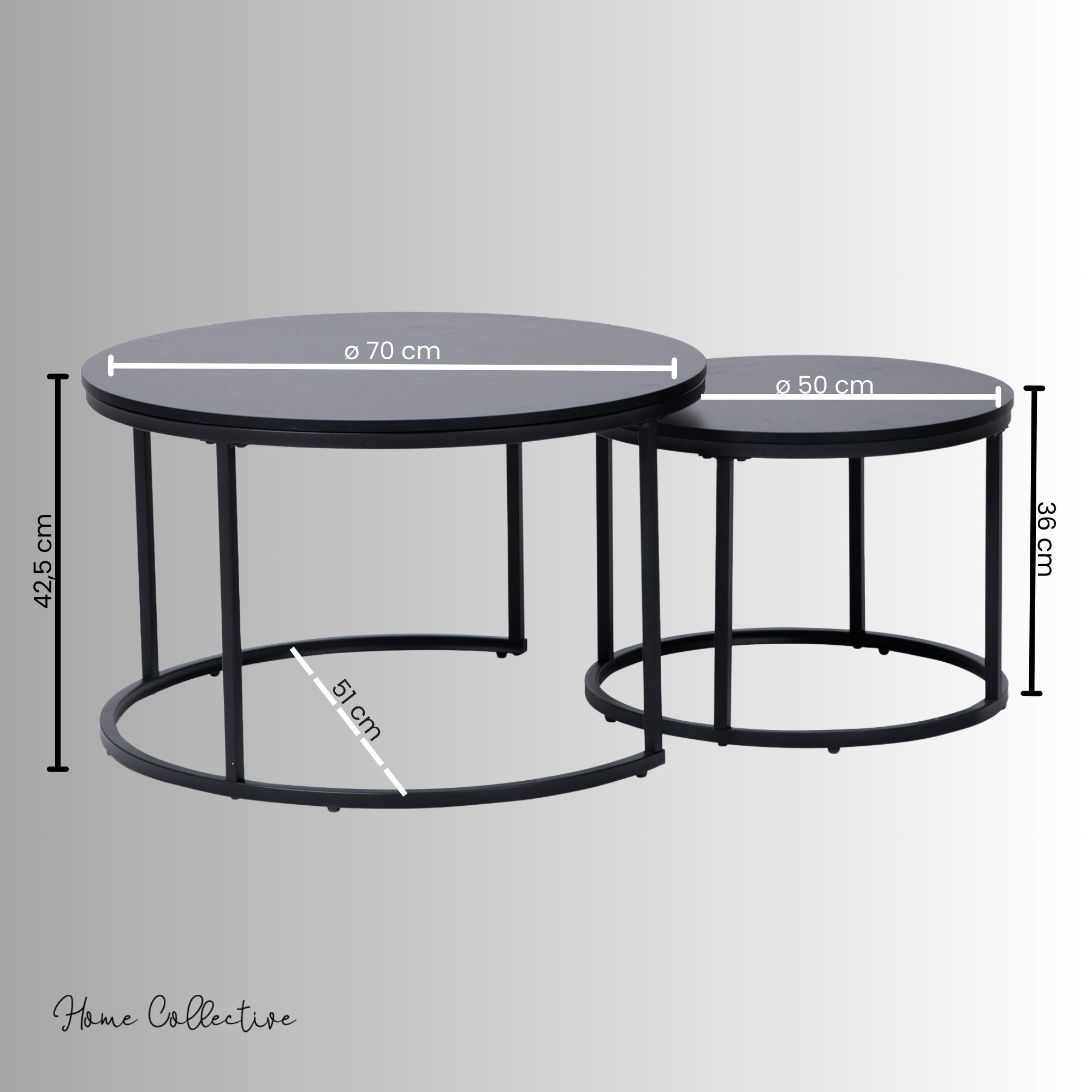 Home Collective Couchtisch 2er Set Beistelltisch Wohnzimmertisch modern rund und quadratisch (ideal als Büro Ablagetisch oder als Wohnzimmer Deko, Rund Set 2 in 1), hochwertiges Design mit Metallgestell, stabile Tischplatte, schwarz