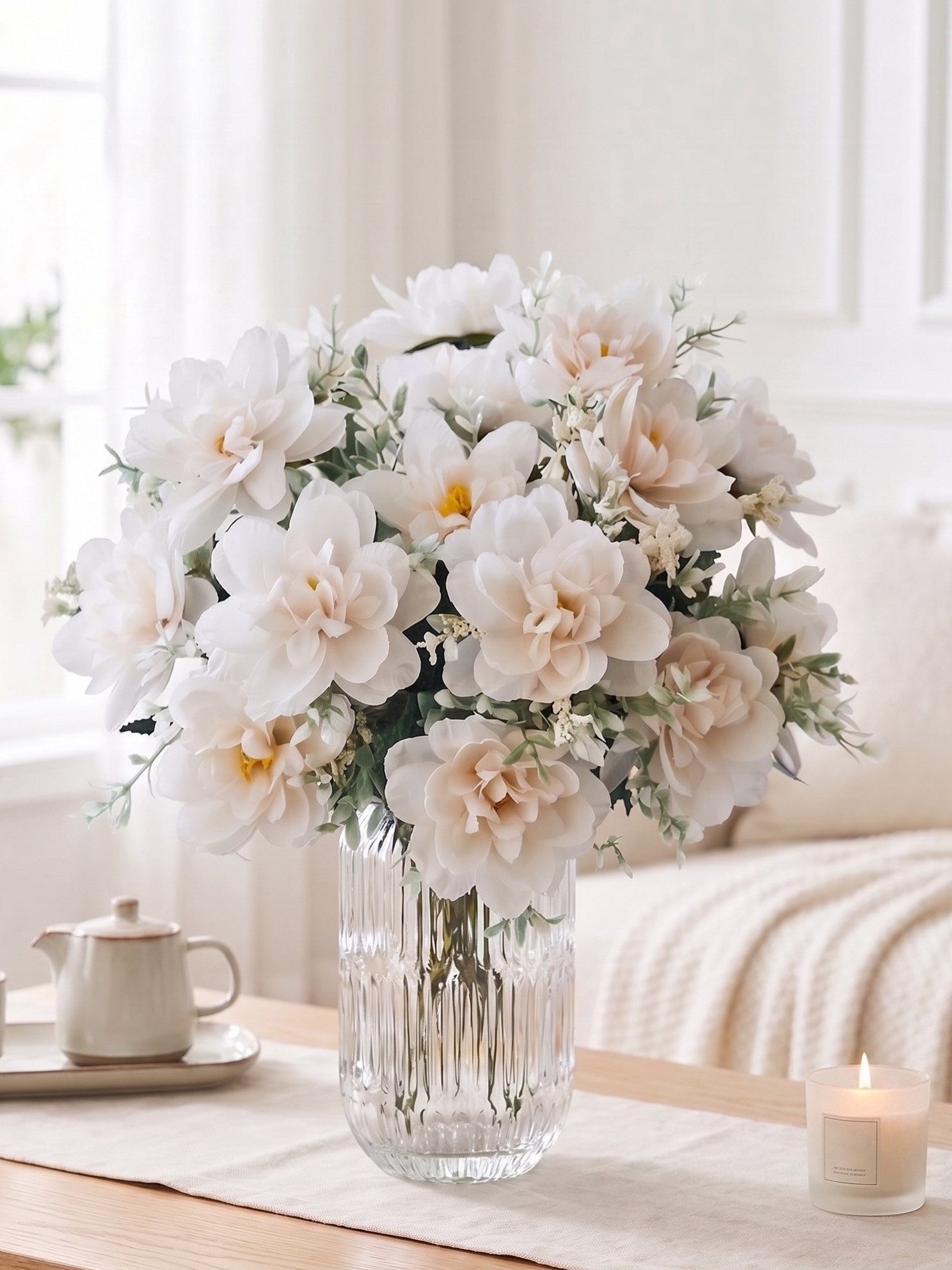Kunstblumenstrauß Kunstblumen Set künstlicher Strauß realistische Blumen Deko, Fanci Home, - Tischdeko Wohnzimmer modern