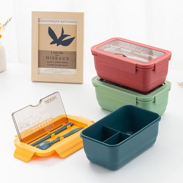 GelldG Lunchbox Brotdose Kinder, Auslaufsichere Bento Box mit 3 Fächern, Besteckset
