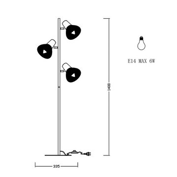 LQWELL Stehlampe Stehleuchte 3 Flammig Bodenleuchte Modern, ohne Leuchtmittel, E27 Stehleuchteaus Metall Schwarz H140CM, für Restaurants, Schlafzimmer, Nachttische, Cafés, Museen, Büros