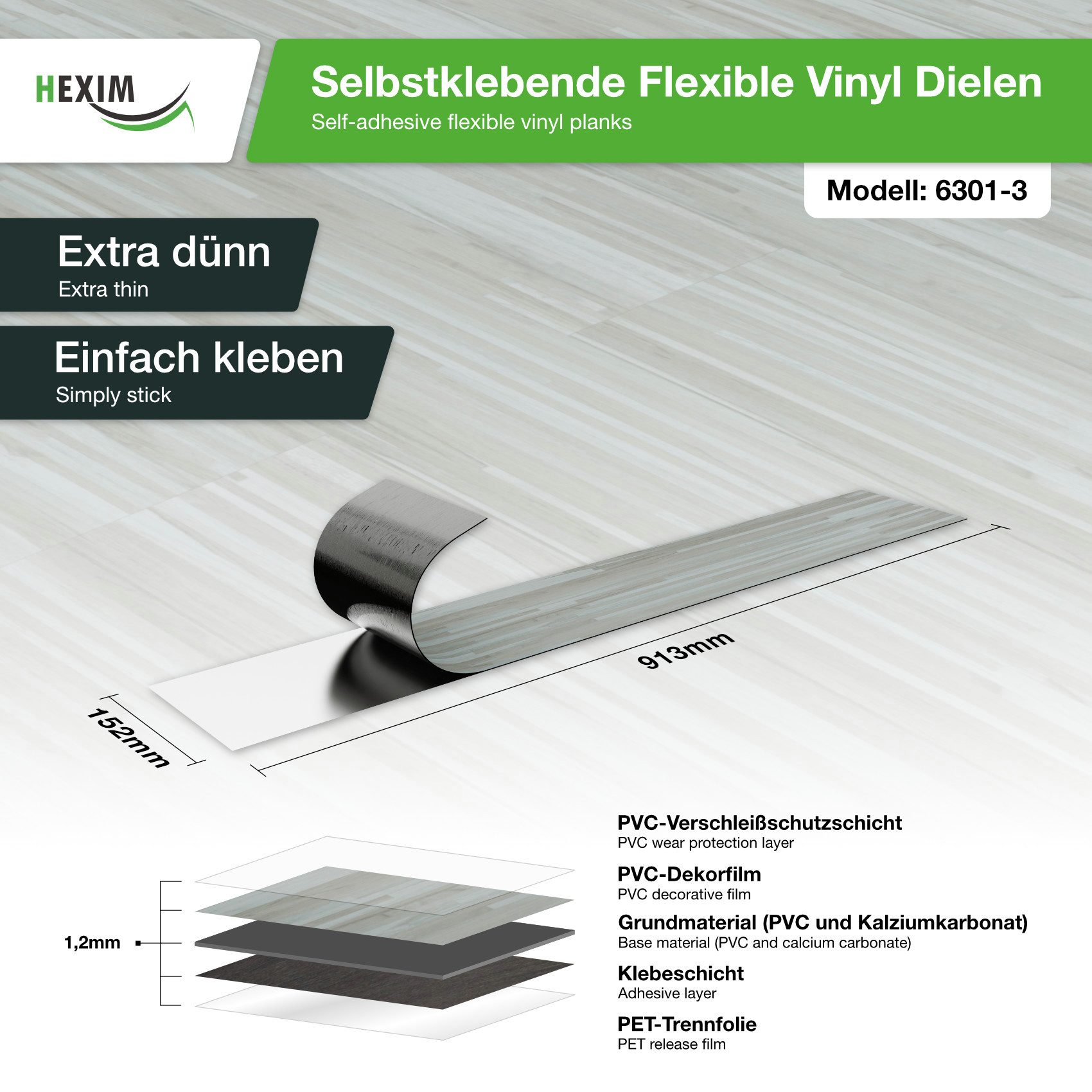 Hexim Vinylboden, Vinyldielen 0,97m² selbstklebend PVC Wandverkleidung Bode günstig online kaufen
