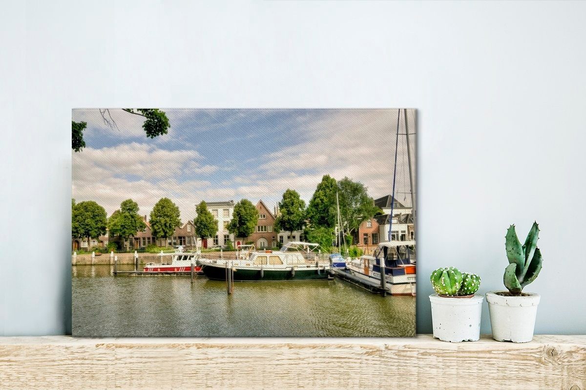 30x20 - Wanddeko, Wandbild Niederlande, - cm St), Leinwandbilder, Aufhängefertig, Boot Leinwandbild OneMillionCanvasses® Hafen (1