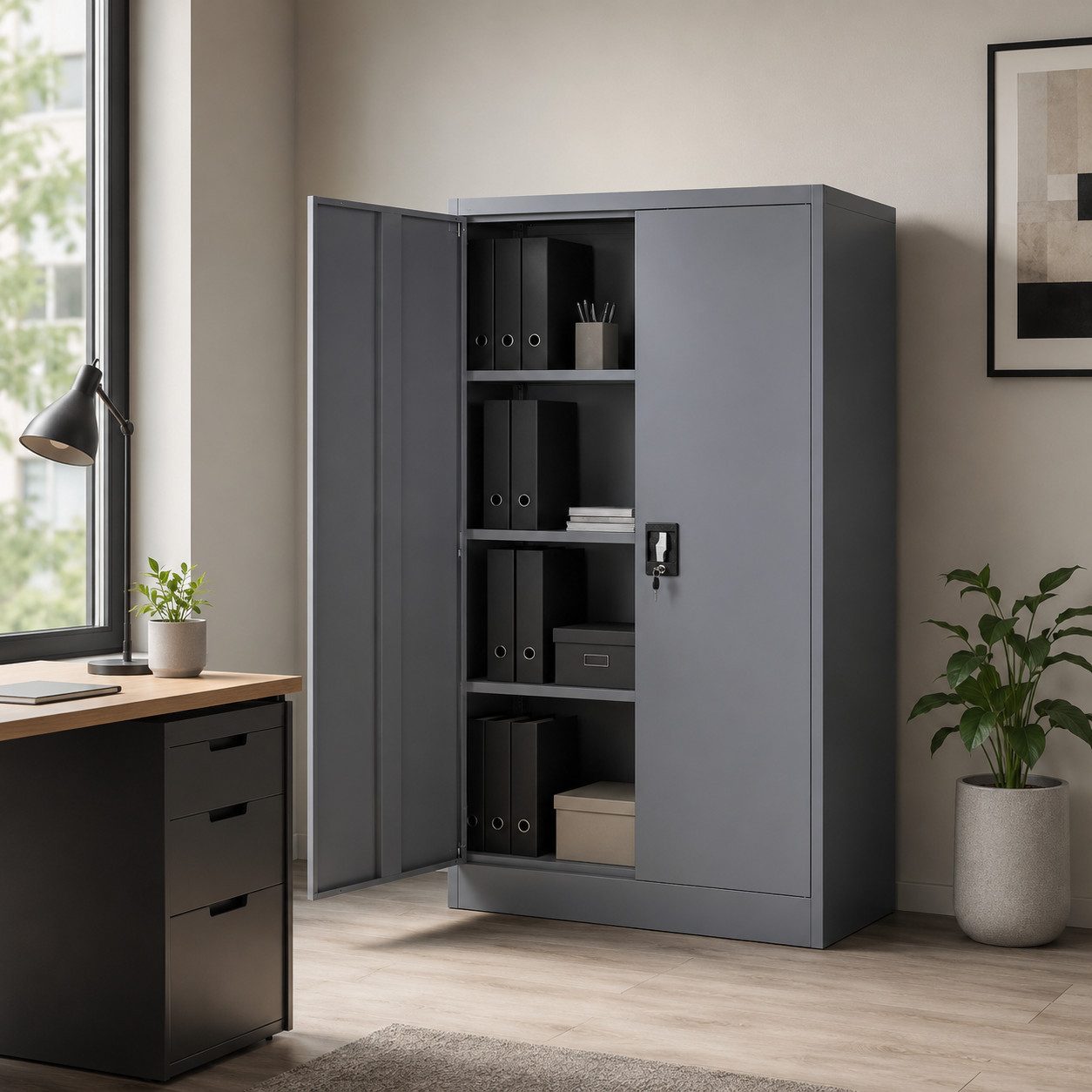 Makika Aktenschrank Büroschrank abschließbar 40x90x140cm in Anthrazit