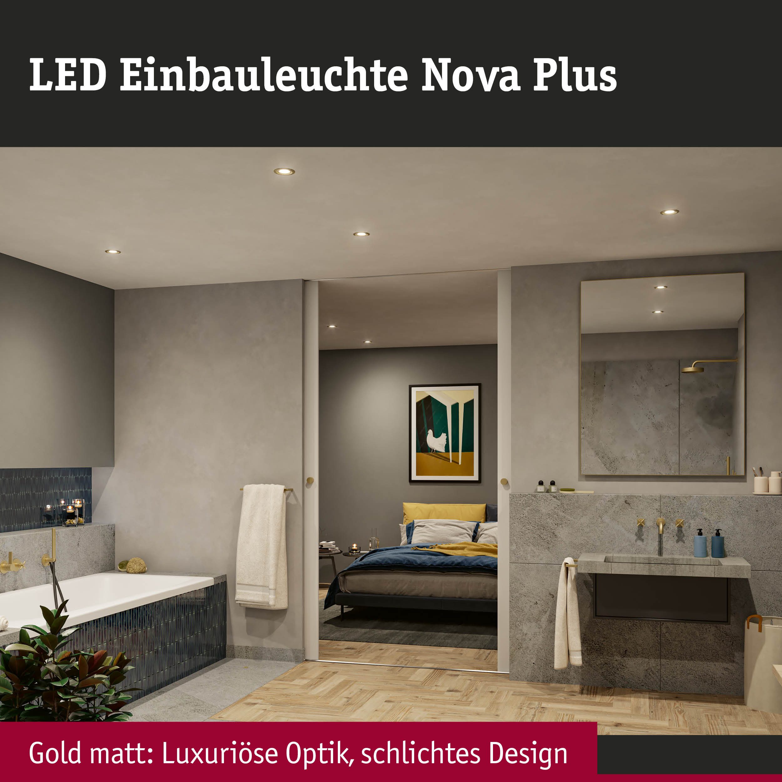 Paulmann LED Einbauleuchte Einbauleuchte Nova Plus IP65 rund 93mm 30° dimmbar Gold matt, ohne Leuchtmittel
