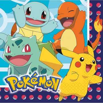 Amscan Kindergeschirr-Set Pokémon Partyset mit Motiven von Bisasam, Glumanda, Schiggy und Pikachu (40-tlg), 8 Personen