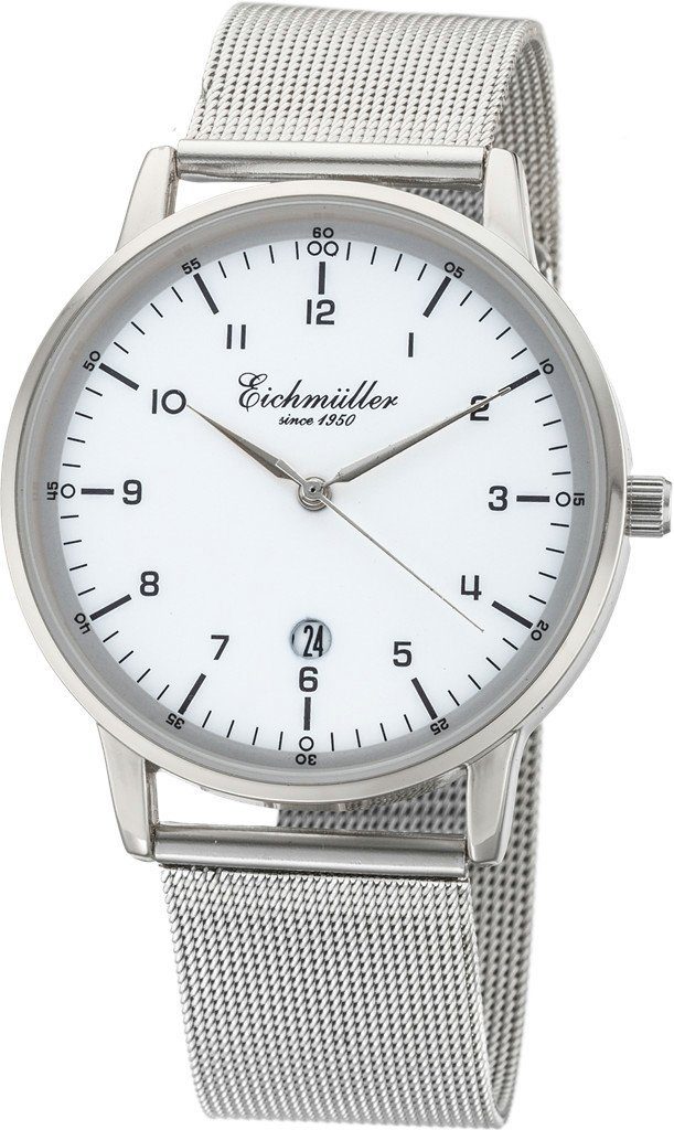 Eichmüller Quarzuhr Herrenuhr RE1112 Silberfarben Weiss Milanaiseband 40 mm