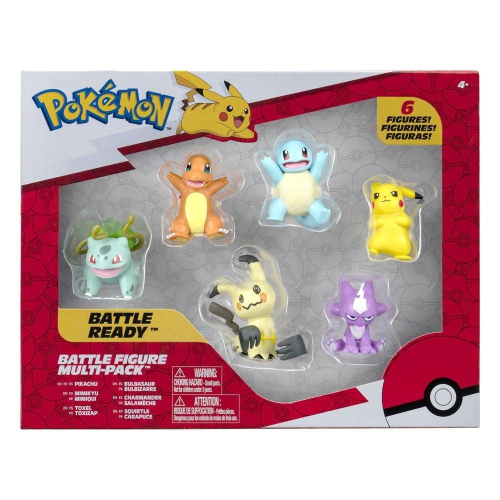 Jazwares Spielfigur Pokémon Battle Figuren 6-Pack Pikachu, Schiggy, Glumanda, Toxel... | Spielzeugfiguren