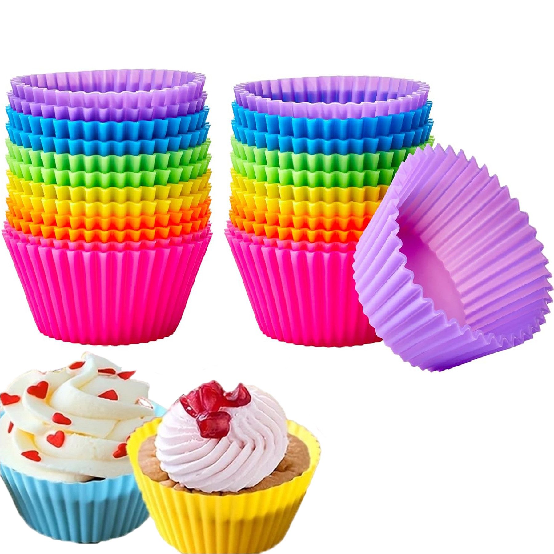 Mutig Silikonform Wiederverwendbare Muffinformen aus hochwertigem Silikon, (Cupcake, Muffinförmchen, Muffin Formen, Backformen, BPA-freiem 24-tlg), antihaftbeschichtete Cupcakeförmchen für Kuchen, Eincreme und Pudding