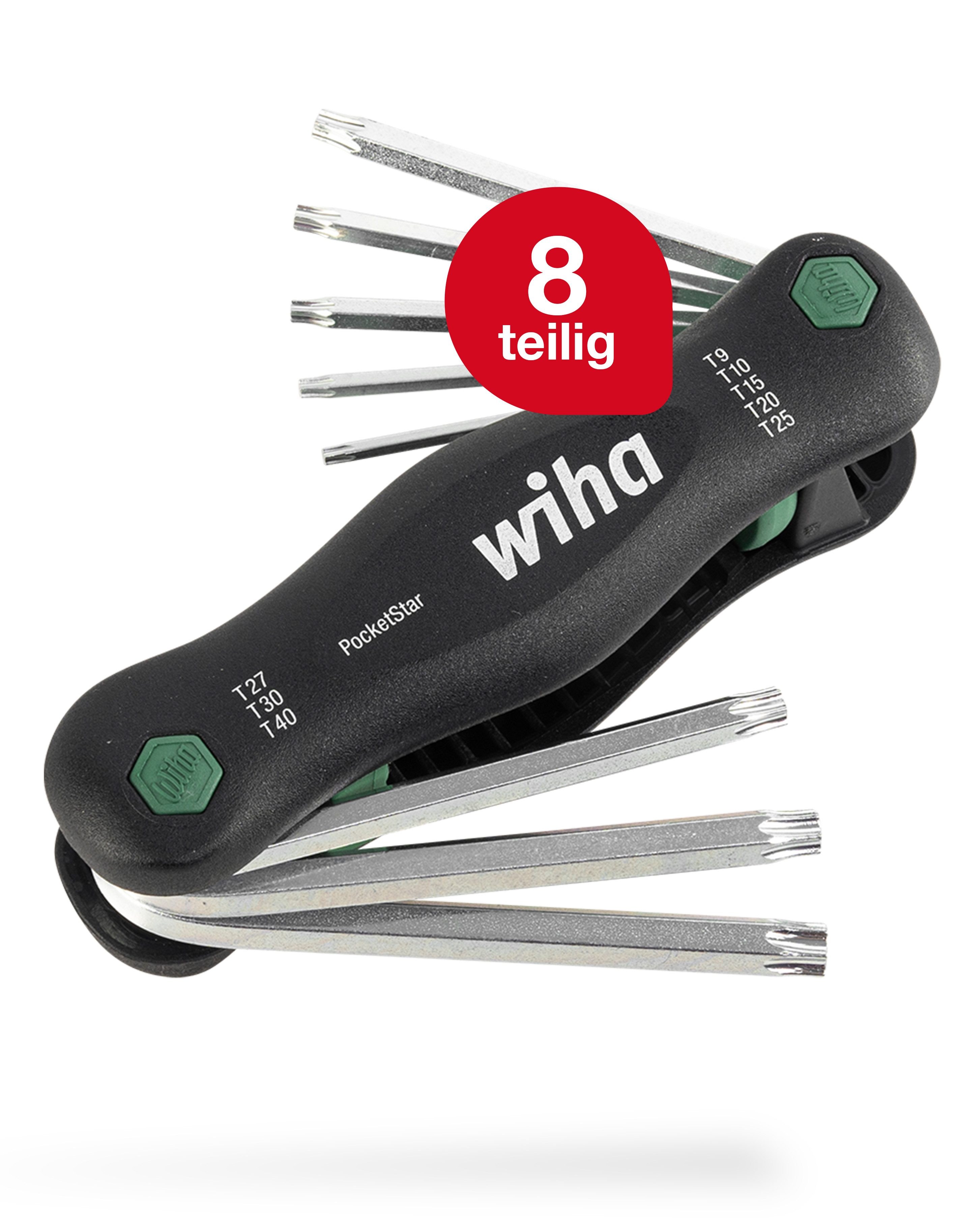 Wiha Multitool PocketStar® (363P8) - 8 tlg., TORX, schneller Zugriff, Längs- und Quergriff, Stiftschlüsselset