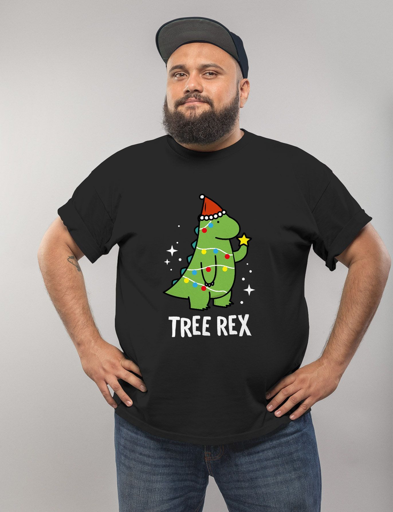 MoonWorks Print-Shirt Herren T-Shirt Weihnachten Lusitg Tree Rex Dino XMAS günstig online kaufen