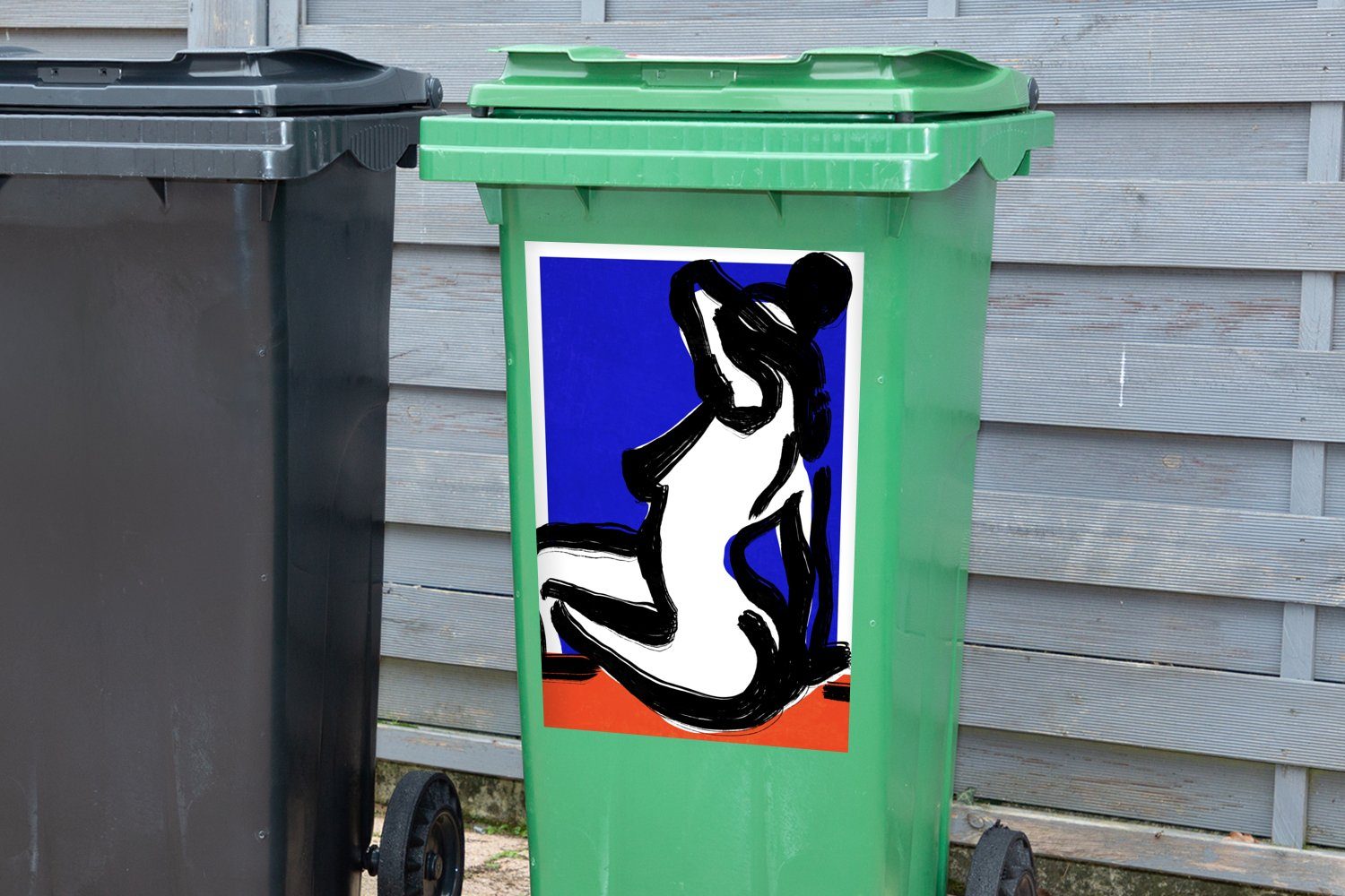 MuchoWow Wandsticker Porträt - Abfalbehälter Mülltonne, (1 Rot - St), Mülleimer-aufkleber, Container, Frau - - Blau Abstrakt Sticker