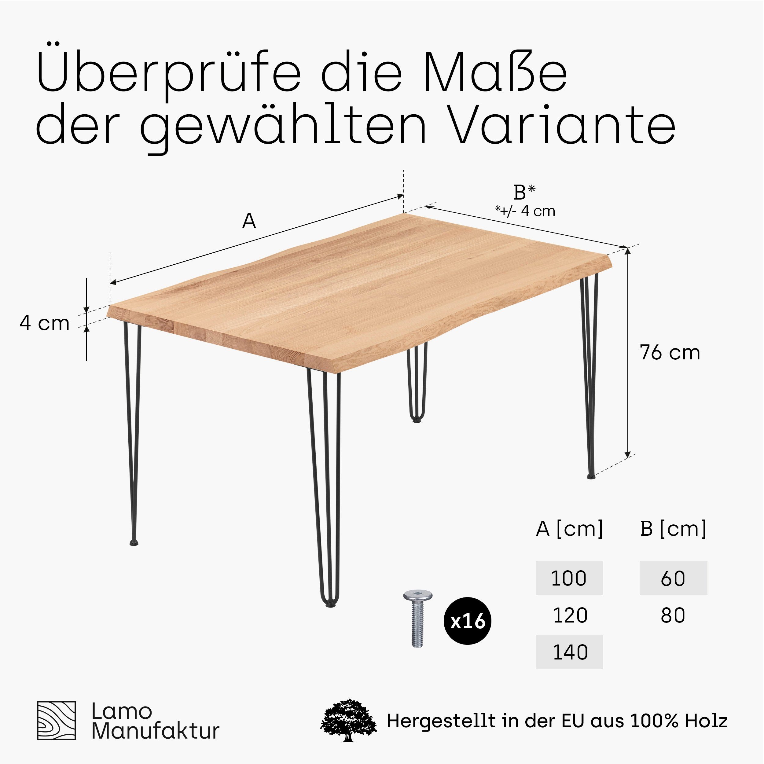 (1 massiv Baumkante LAMO Esstisch inkl. Tisch), Schwarz Natur Manufaktur | Creative Massivholz Metallgestell Baumkantentisch