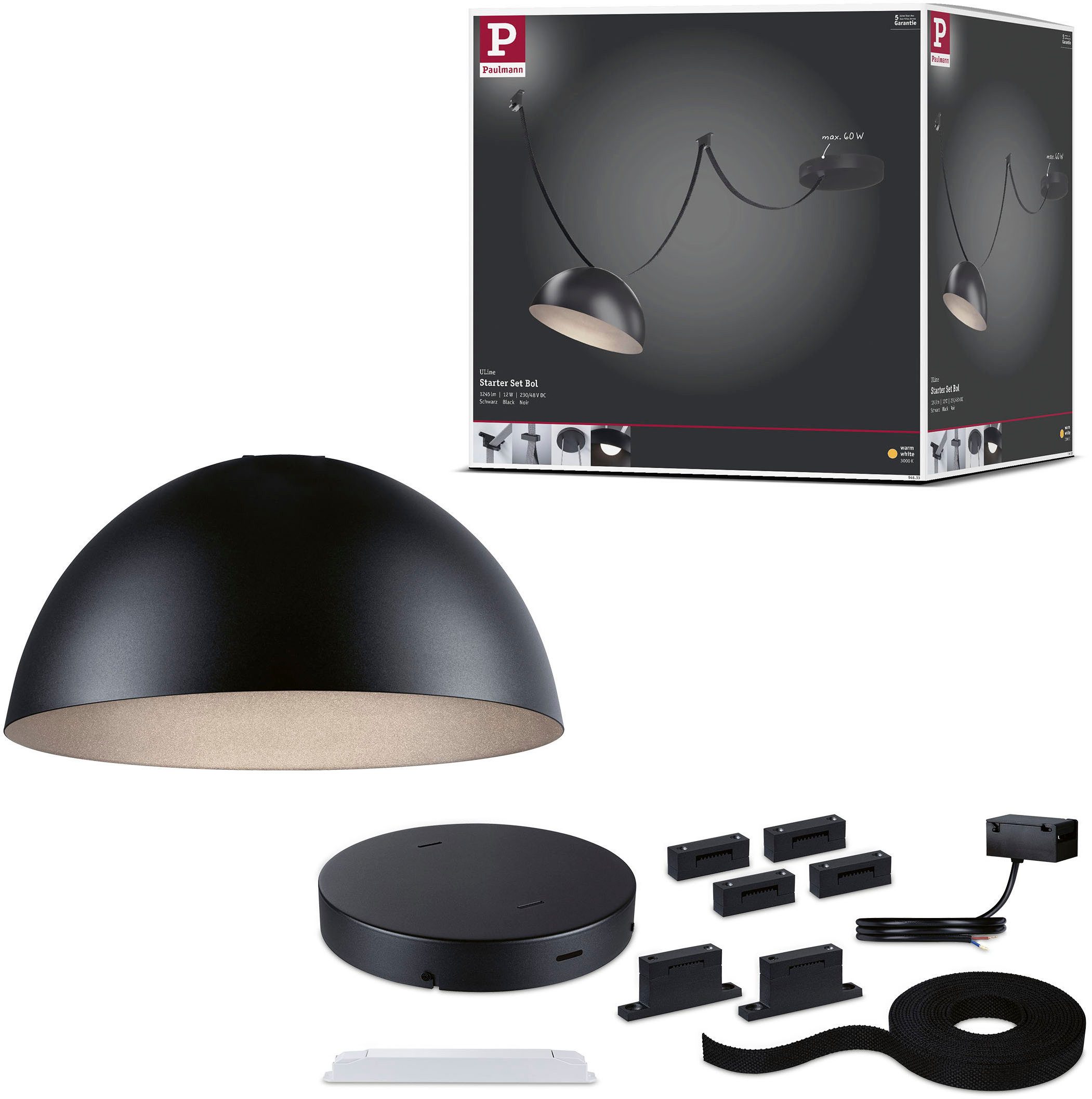 Paulmann Hängeleuchte ULine Gurt Belt Starterset 5m 12W Schwarz, LED fest integriert, Warmweiß