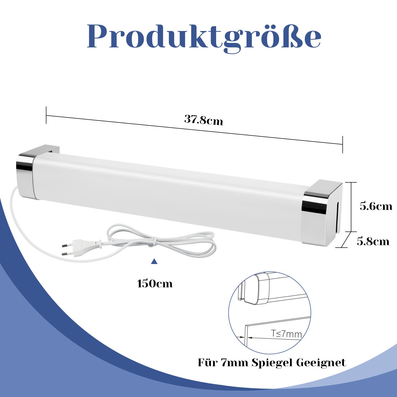 ZMH LED Spiegelleuchte mit Stecker 37CM Chrom leuchte Schlafzimmer, Langleb günstig online kaufen