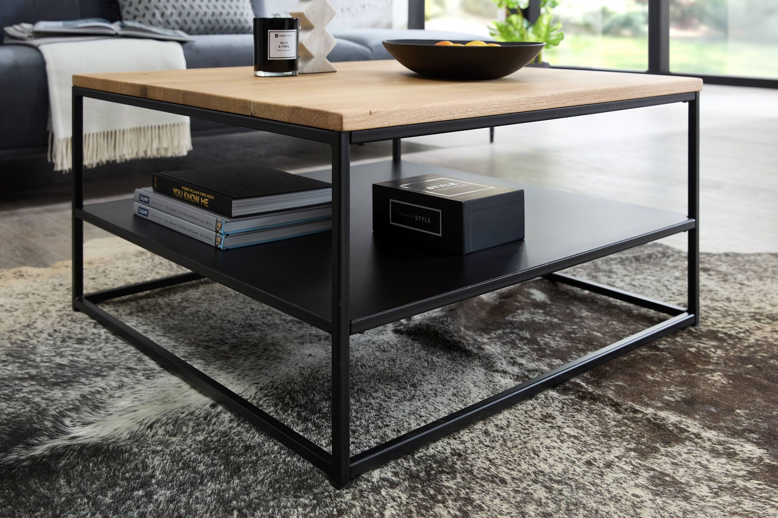 Bega Consult Couchtisch Couchtisch TILDA 75 x 75 Platte Eiche geölt Metallgestell mit Ablage