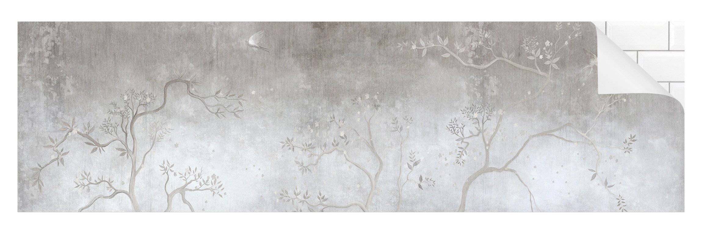 Bilderdepot24 Badrückwand weiss fugenlose Wandverkleidung Bad Vintage, (Hartfolie matt » Selbstklebend SMART 0,35 mm), wasserfestes Wandpaneel Kraniche Waldlichtung