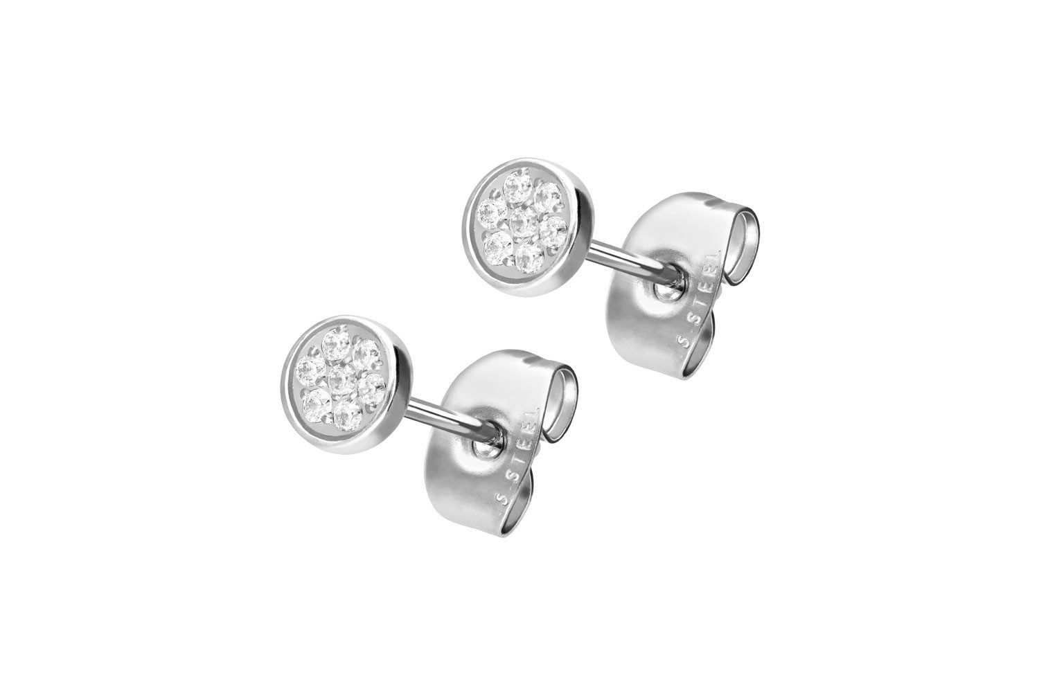 Paar Ohrstecker Chirurgenstahl Ohrstecker DISC + EINGEFASSTE KRISTALLE