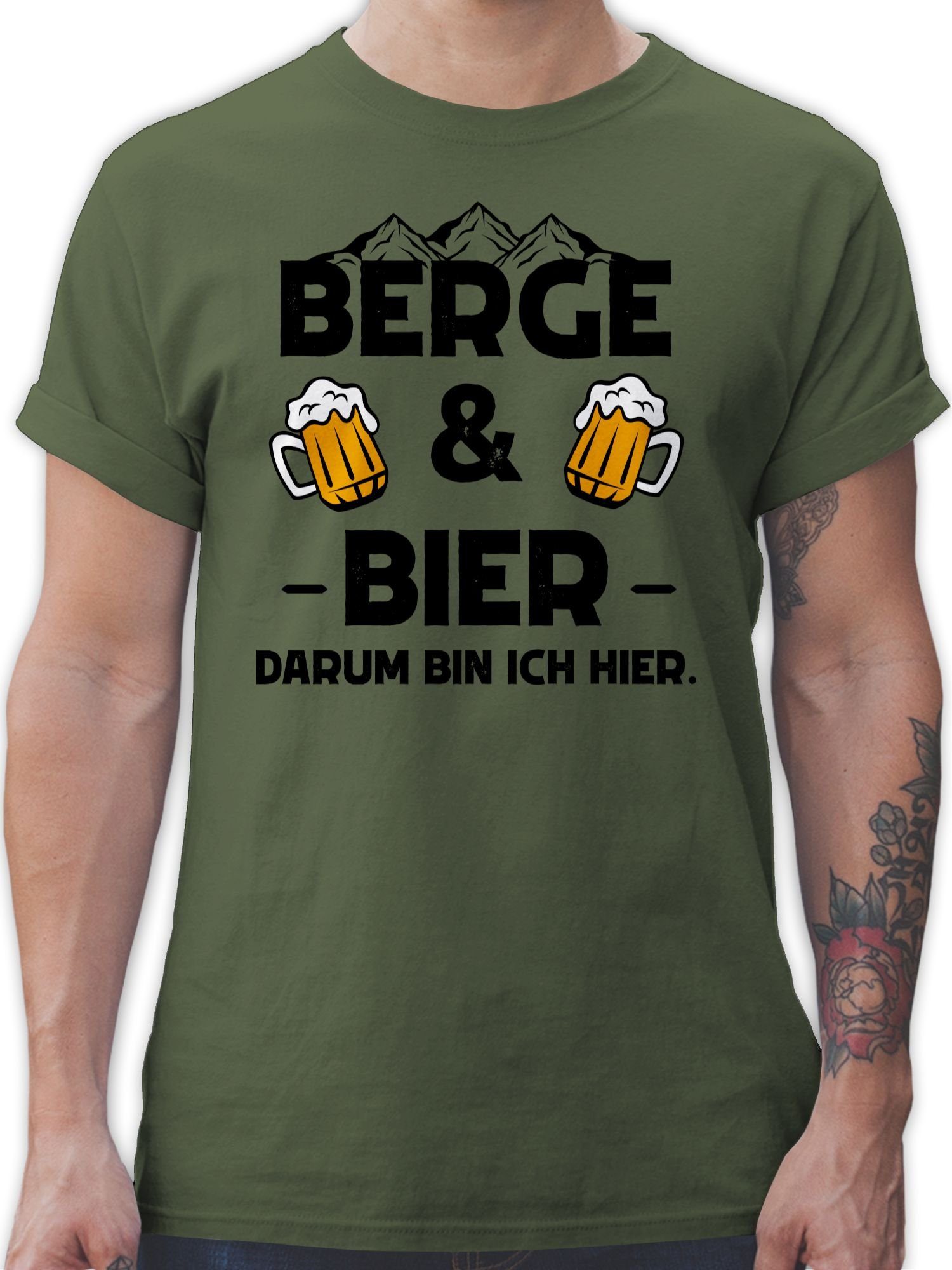 Shirtracer T-Shirt Berge und Bier schwarz Sprüche Statement mit Spruch 2 Army Grün