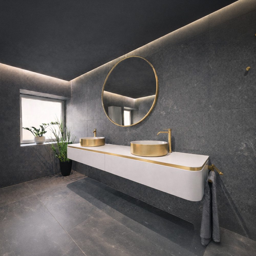 Henneke Doppelwaschtisch Château aus Corian® & Metall