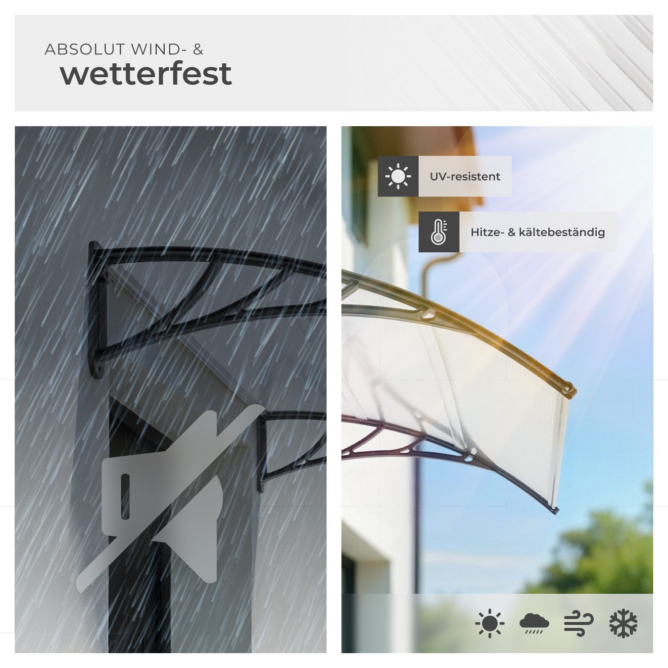 tectake Anbaudach Vordach transparent, wetterfest und UV-beständig, 150 x 93 cm, in Bogenform für Haustier, Balkon und Garten