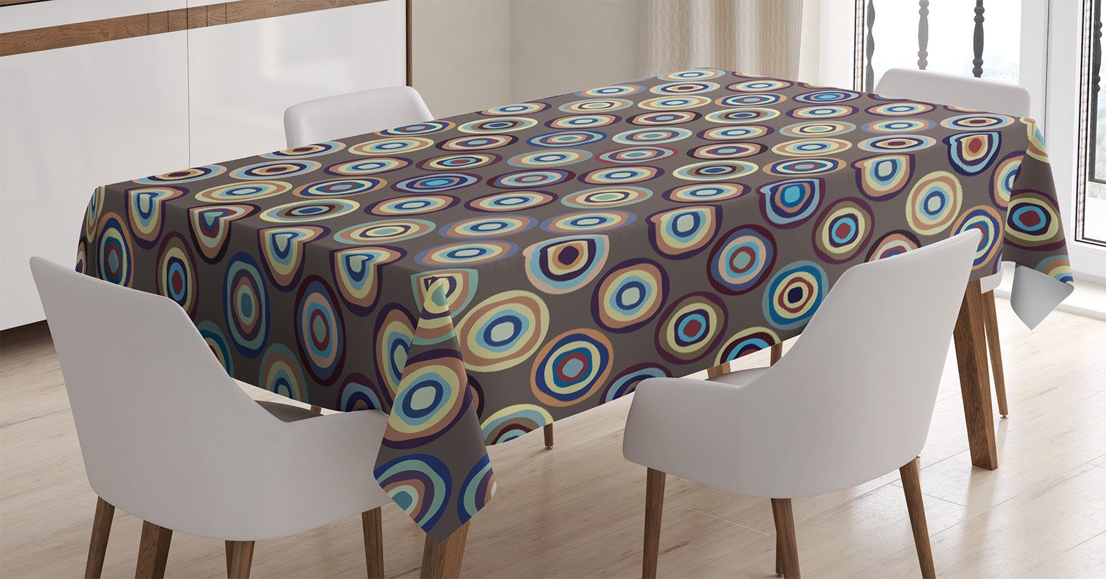 Abakuhaus Tischdecke Farbfest Waschbar Für den Außen Bereich geeignet Klare Farben, Geometrisch Abstrakt Große Punkte