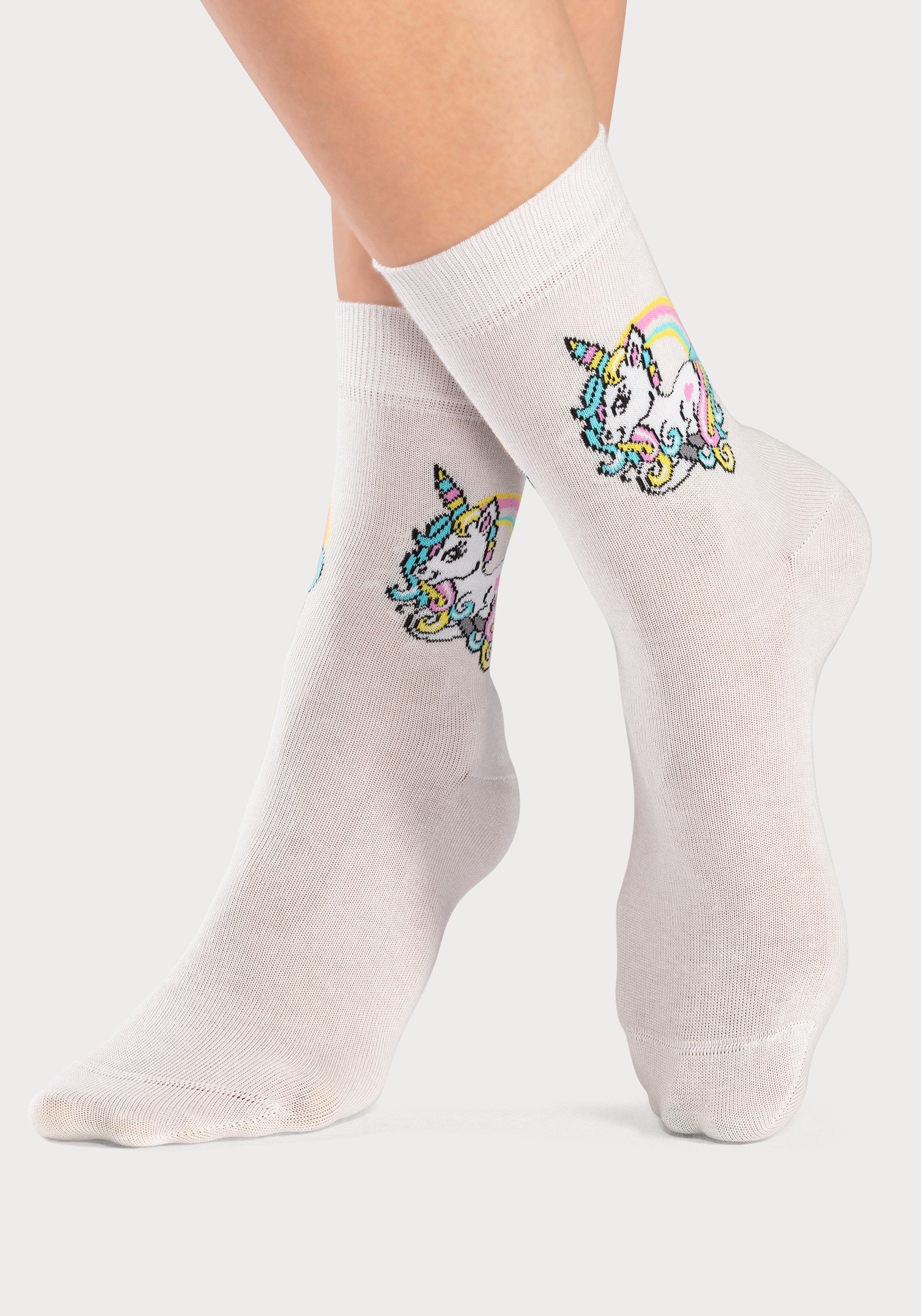 H.I.S Basicsocken mit (4-Paar) Motiven Einhorn