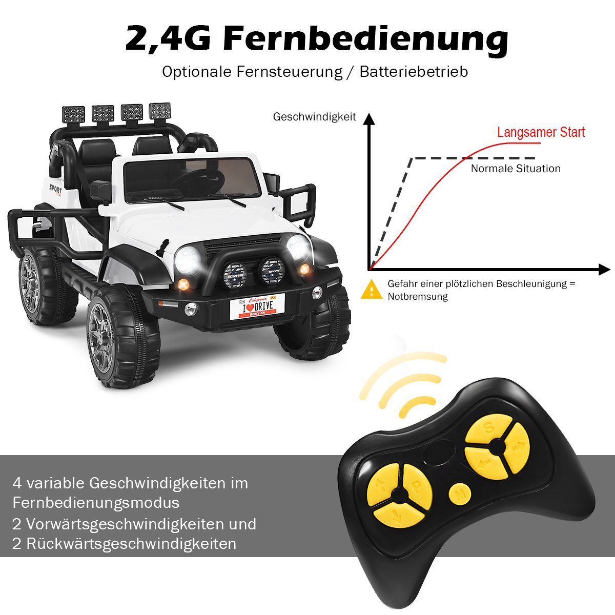 COSTWAY Elektro-Kinderauto 12V, mit 2 Sitzen