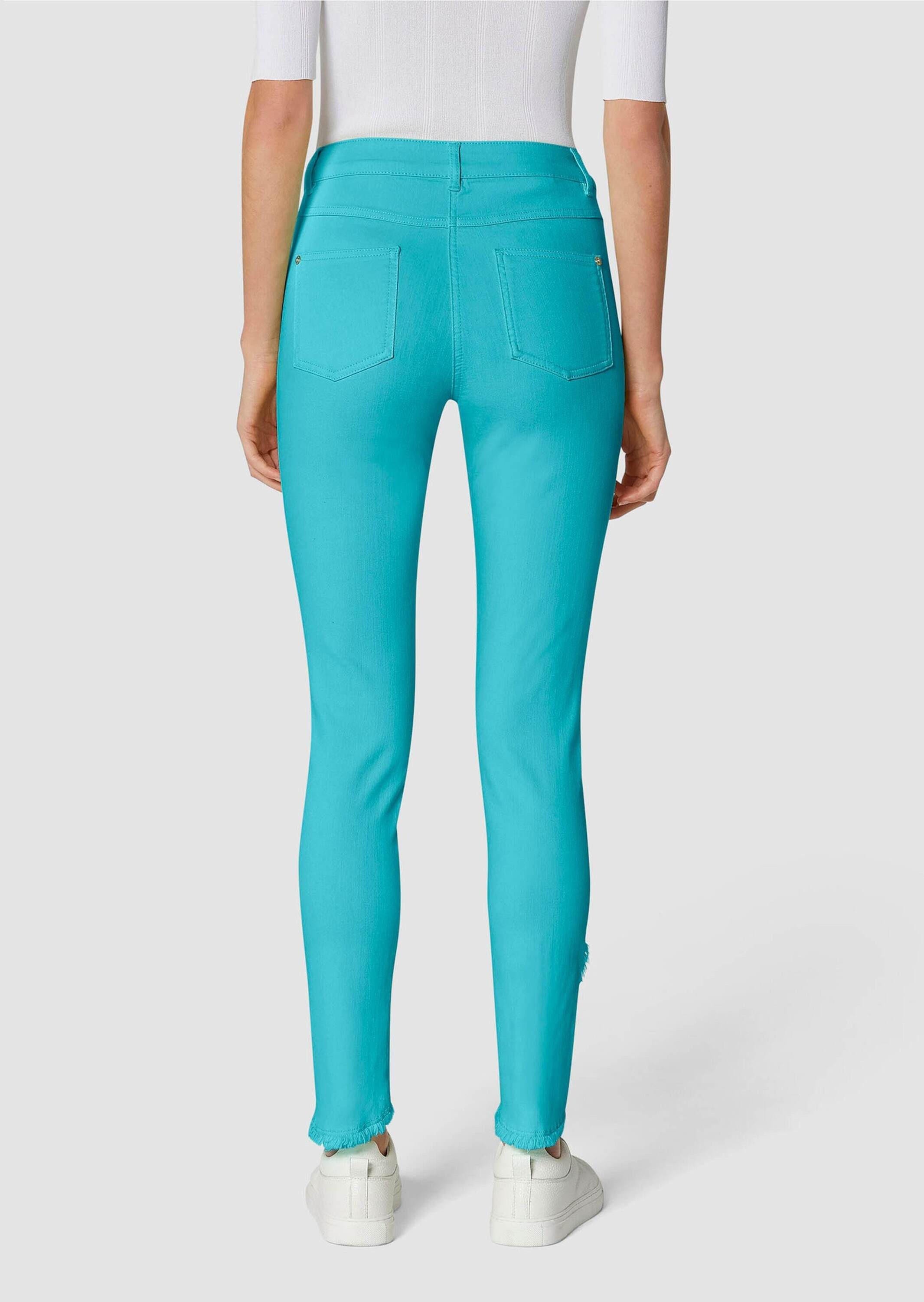 MADELEINE Gerade Jeans Verkürzte 5-Pocket-Hose mit Fransen Modisch verkürzte Hose mit abgeschrägtem Fransensaum, Cotton-Stretch