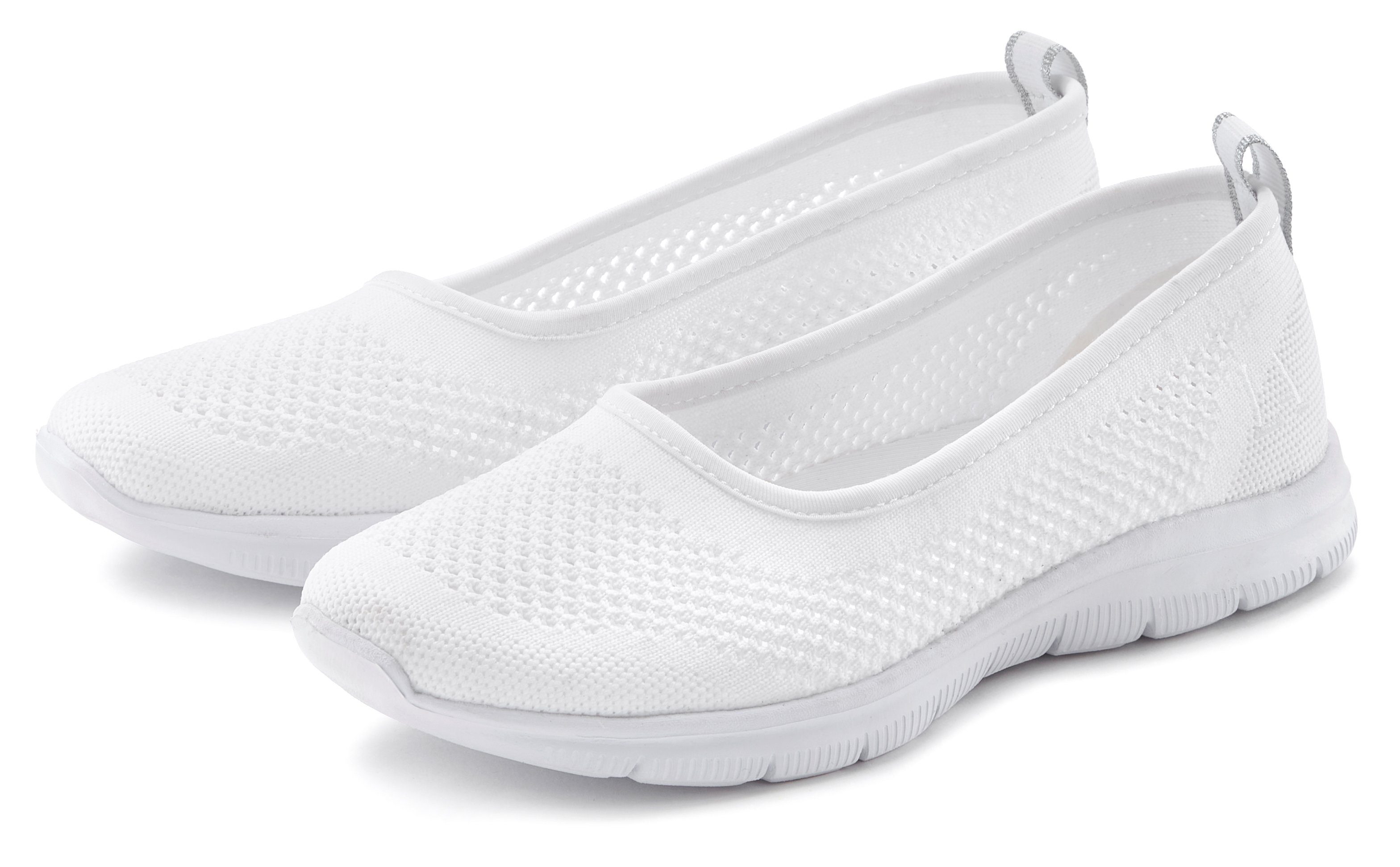 weicher Sneaker Slipper,Freizeitschuh Innensohle LASCANA Mesh, VEGAN ultraleichter aus weiß Ballerinas