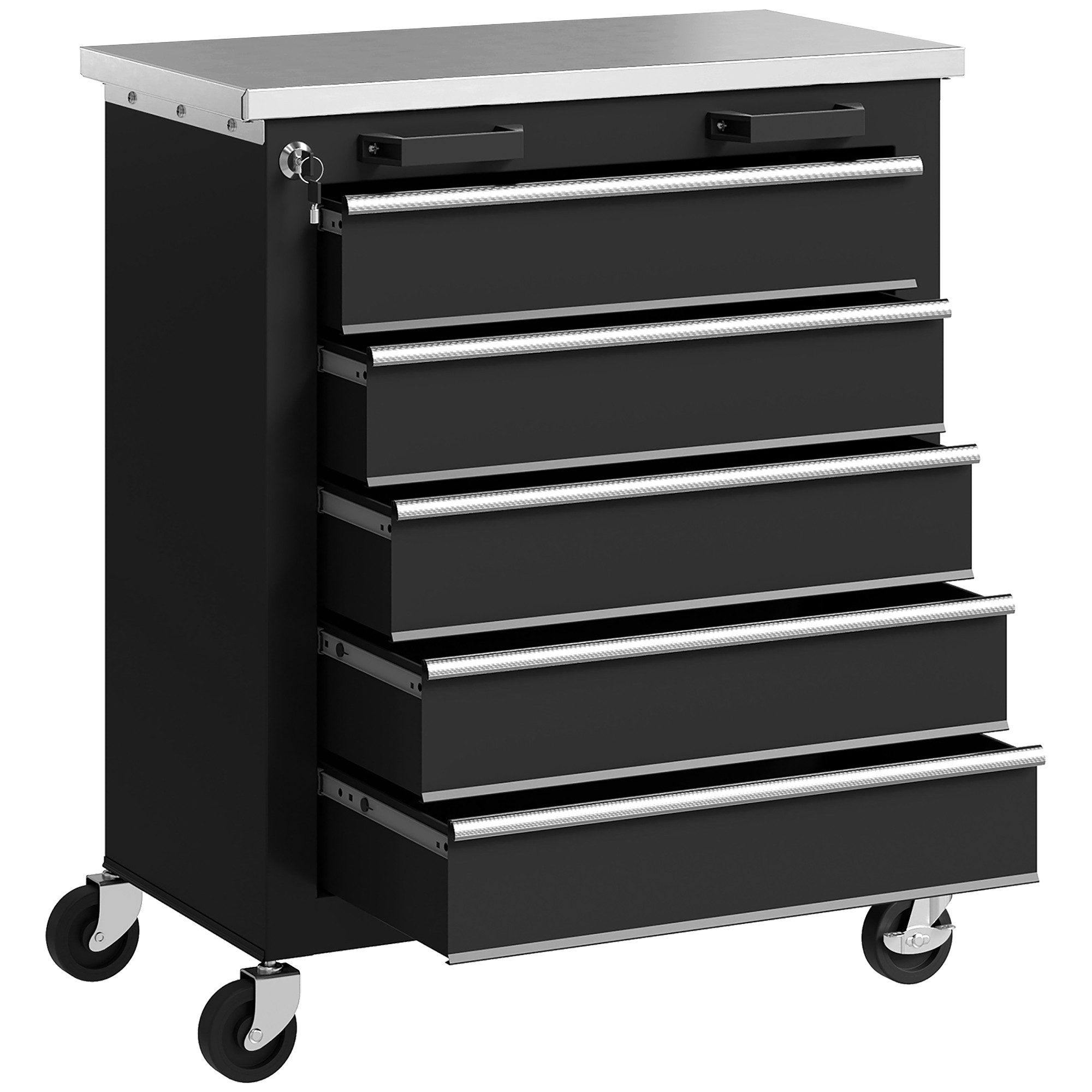 HOMCOM Werkstattwagen mit 5 Schubladen, abschließbar, mit 4 Rollen, 2 Schlü günstig online kaufen