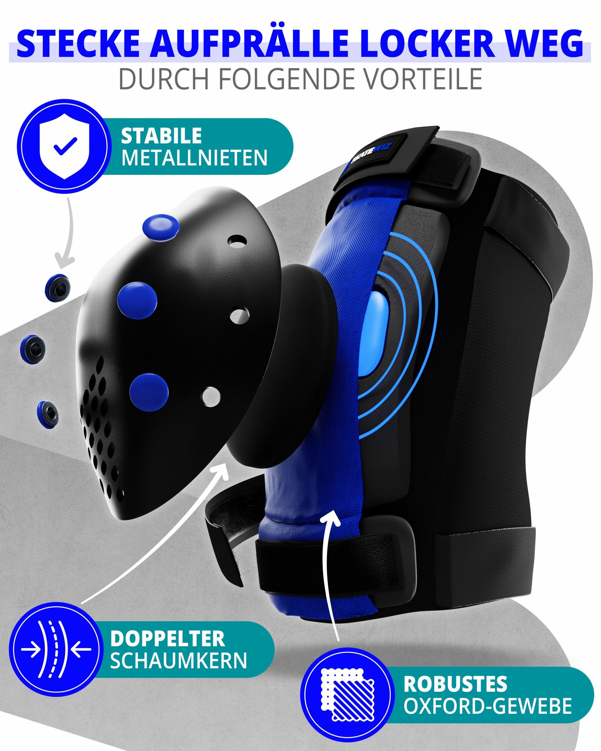 SKATEWIZ Protektoren-Set SMASH Knieschoner Kinder Inliner Schoner Erwachsene Protektoren Set (Schonerset Inliner skates Mädchen Schützer, 6-tlg., Inliner Schoner mit Knie-, Ellenbogen- und Handgelenkschützer), Schützer Inline Skates Kinder Schlittschuhe Schoner