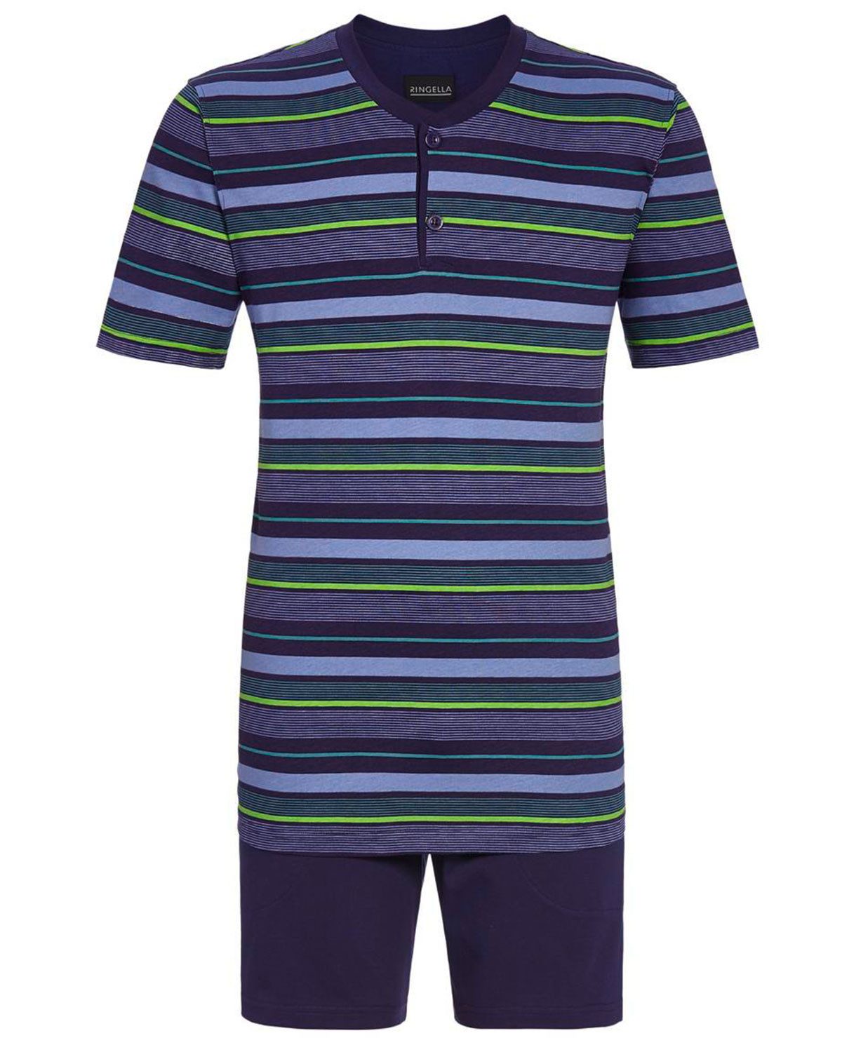 Ringella Pyjama Herren Kurzarm 'Stripes' 4241301, Marine Blau