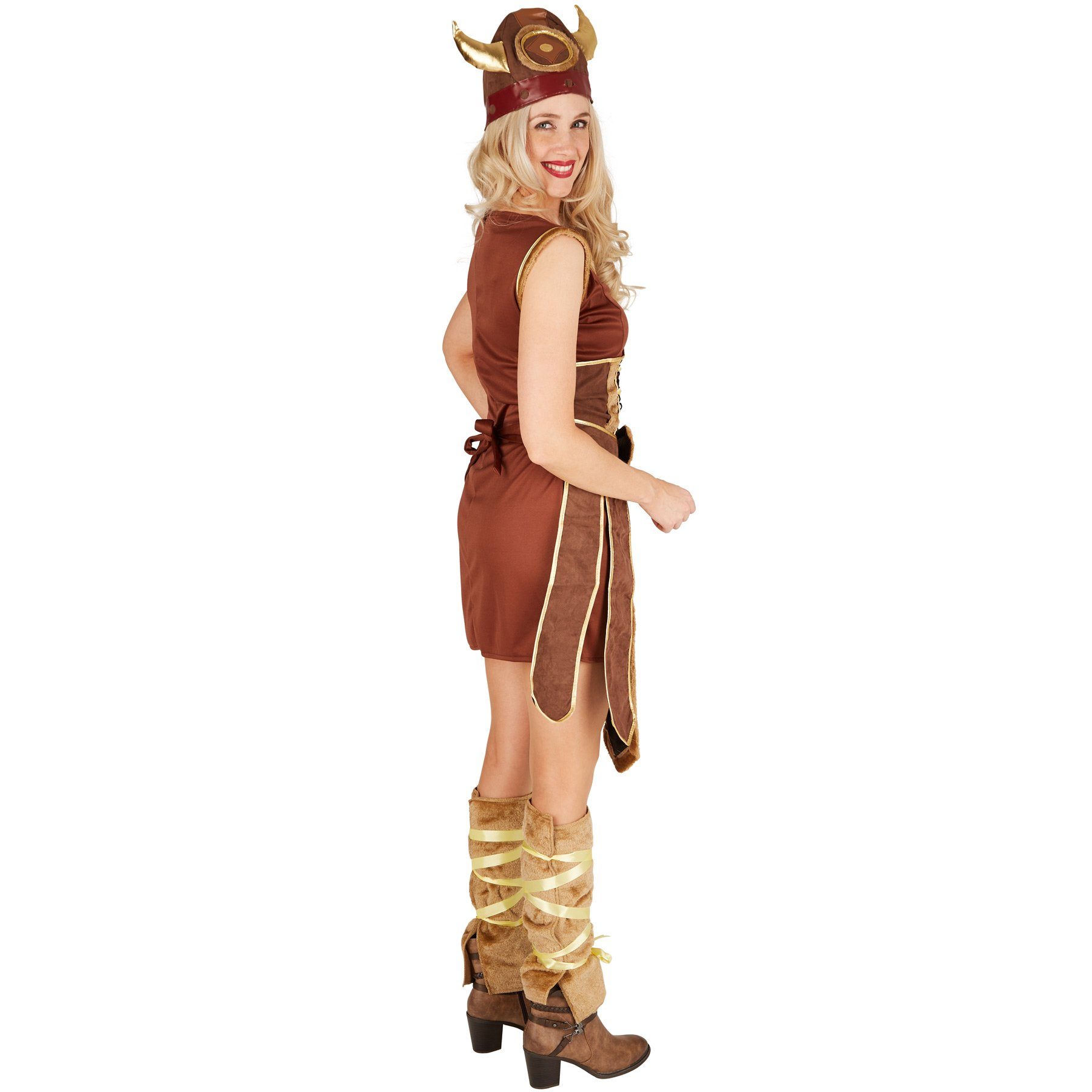 dressforfun Wikinger-Kostüm Nordmann, auch Krieger, Konfektionsgröße L, Lustiger Wikinger Hut, in der Farbe braun, Schönes Kleid, Coole Schürze, Inkl. Beinstulpen