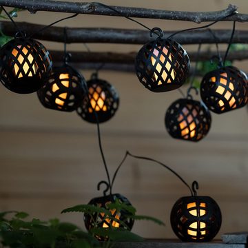 etc-shop Gartenleuchte, LED-Leuchtmittel fest verbaut, Warmweiß, Solarlampe Lichterkette Gartendeko 8x LED Kugel Außenlampe schwarz
