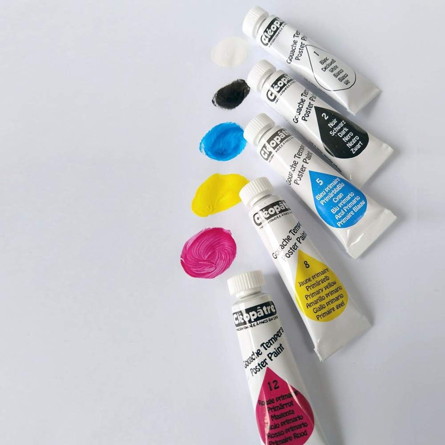 CLEOPATRA Aquarellfarbe 5 TUBEN GOUACHE IN BLISTERVERPACKUNG, JE 10ml : WEISS, PRIMÄRGELB, MAG