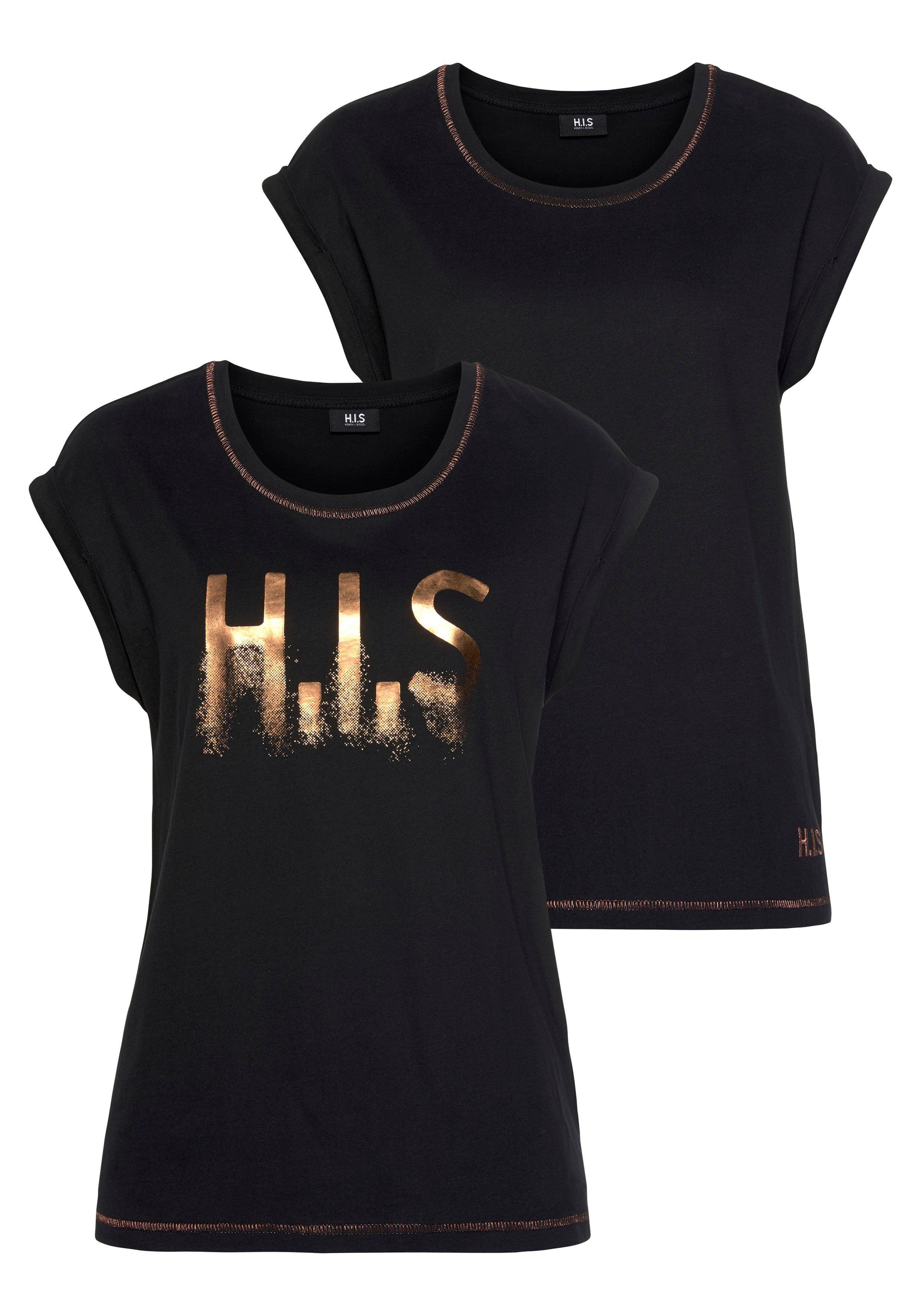 H.I.S T-Shirt glänzenden Druck mit (2er-Pack)